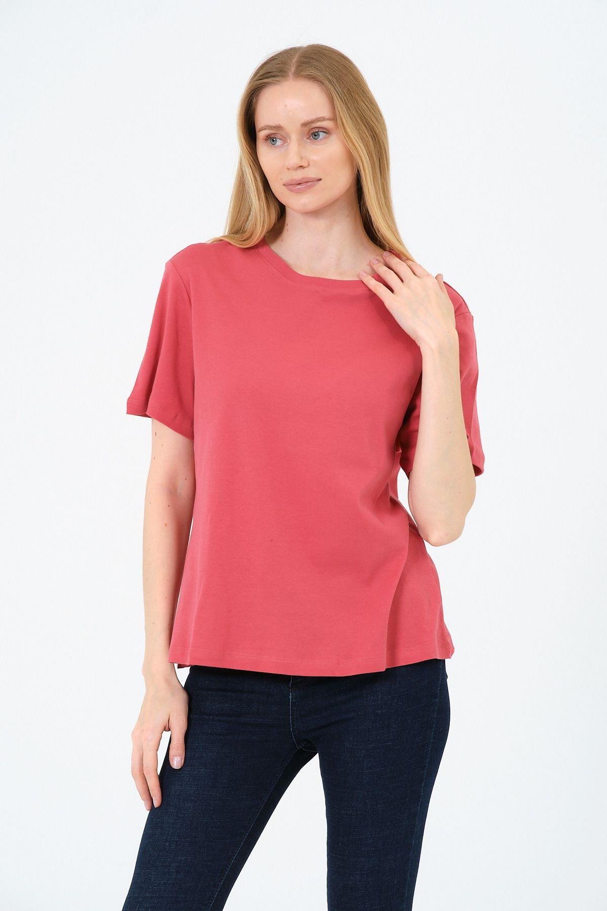 Kadın Bisiklet Yaka Kısa Kollu  Basic T-Shirt - İnterlok Kumaş