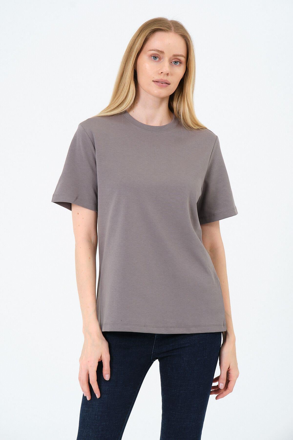 Kadın Bisiklet Yaka Kısa Kollu  Basic T-Shirt - İnterlok Kumaş
