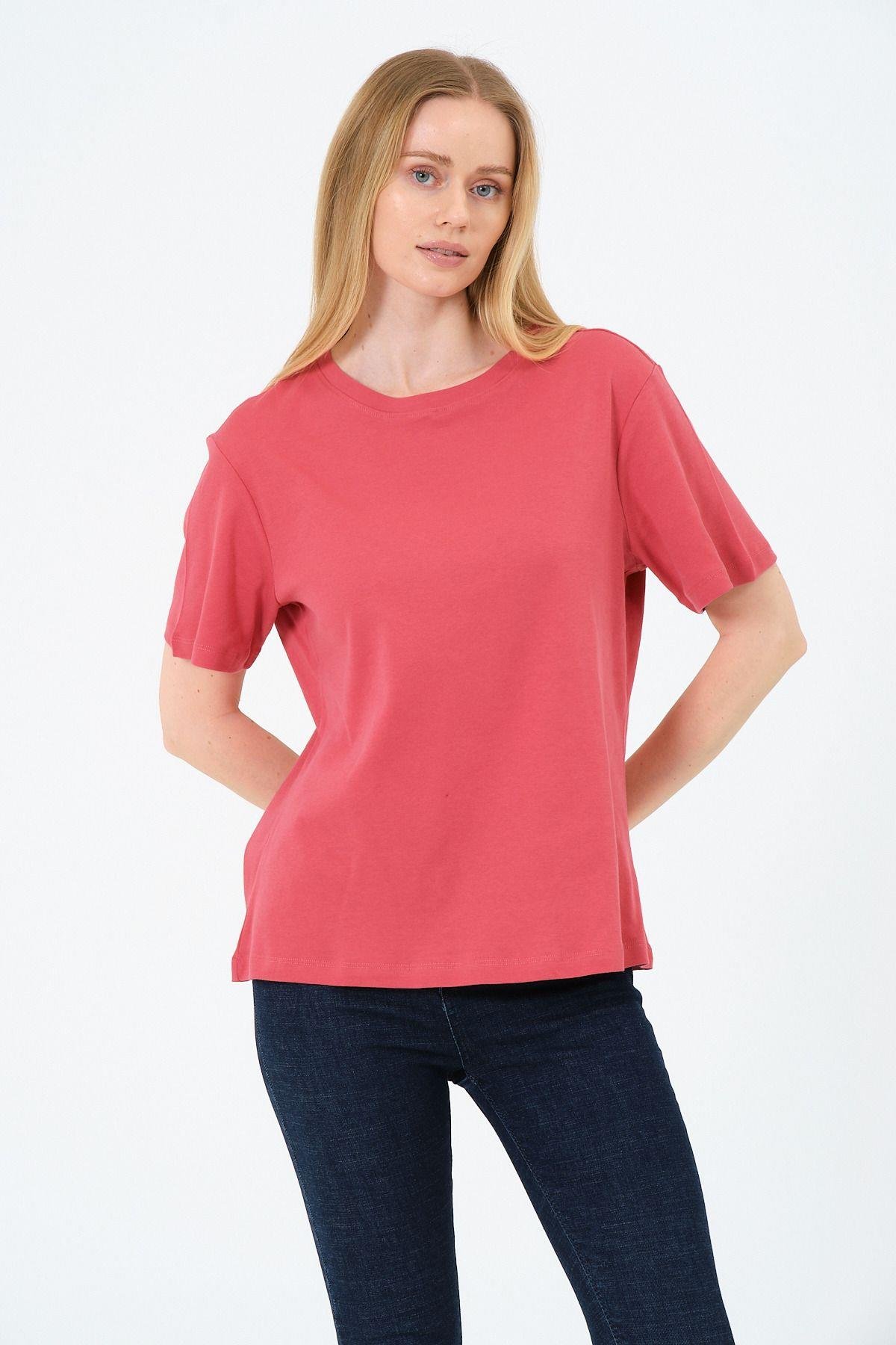 Kadın Bisiklet Yaka Kısa Kollu  Basic T-Shirt - İnterlok Kumaş