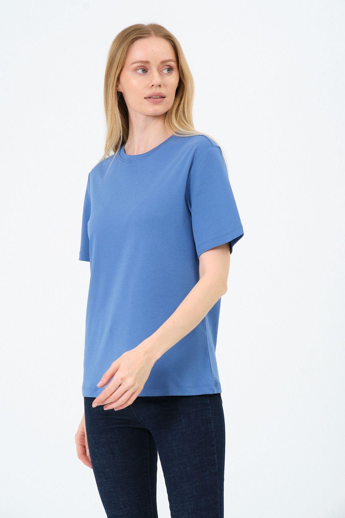 Kadın Bisiklet Yaka Kısa Kollu  Basic T-Shirt - İnterlok Kumaş