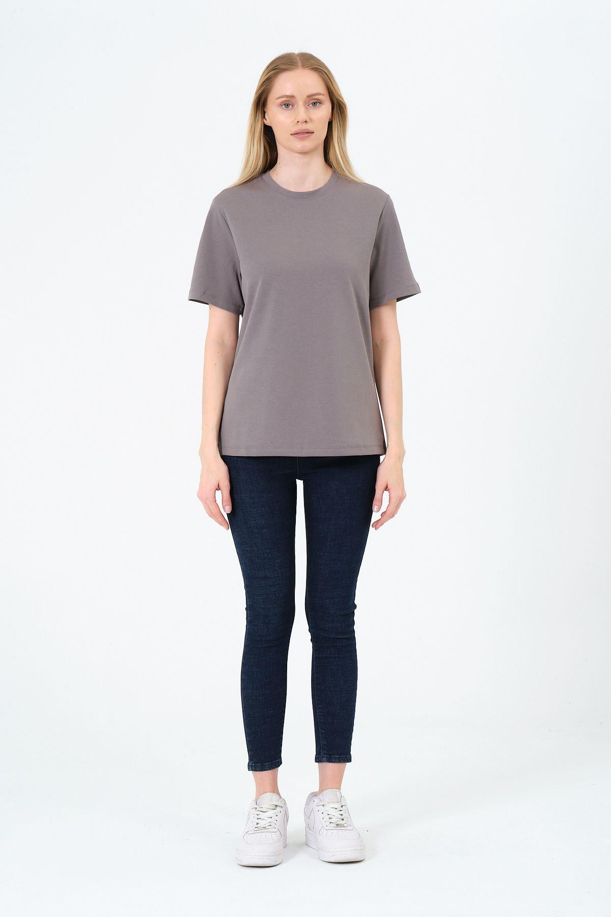 Kadın Bisiklet Yaka Kısa Kollu  Basic T-Shirt - İnterlok Kumaş