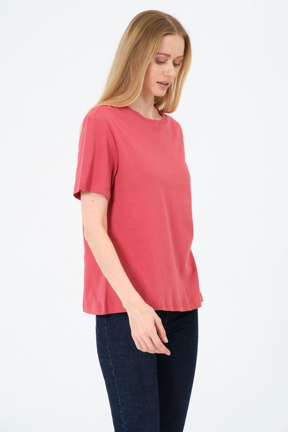 Kadın Bisiklet Yaka Kısa Kollu  Basic T-Shirt - İnterlok Kumaş