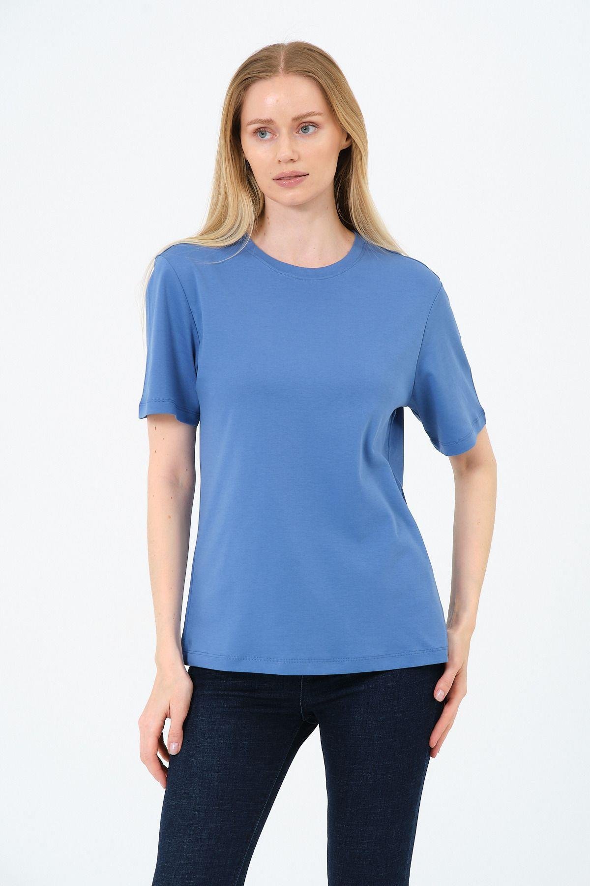 Kadın Bisiklet Yaka Kısa Kollu  Basic T-Shirt - İnterlok Kumaş