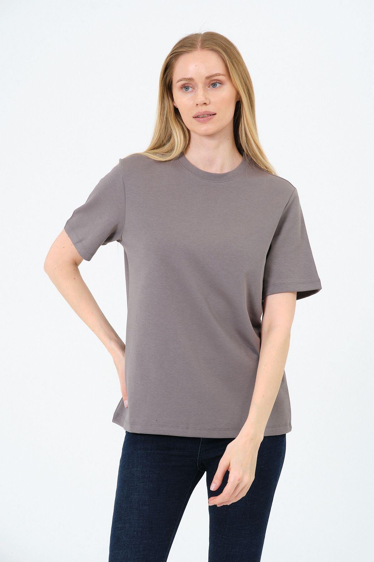 Kadın Bisiklet Yaka Kısa Kollu  Basic T-Shirt - İnterlok Kumaş