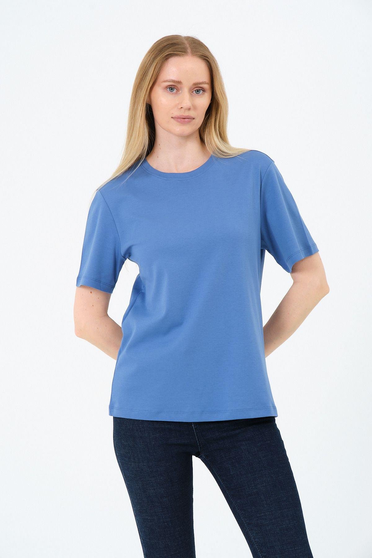 Kadın Bisiklet Yaka Kısa Kollu  Basic T-Shirt - İnterlok Kumaş