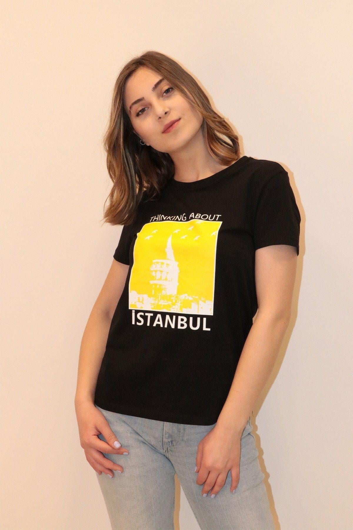 Kadın Bisiklet Yaka T-shirt %100 Pamuk Tişört