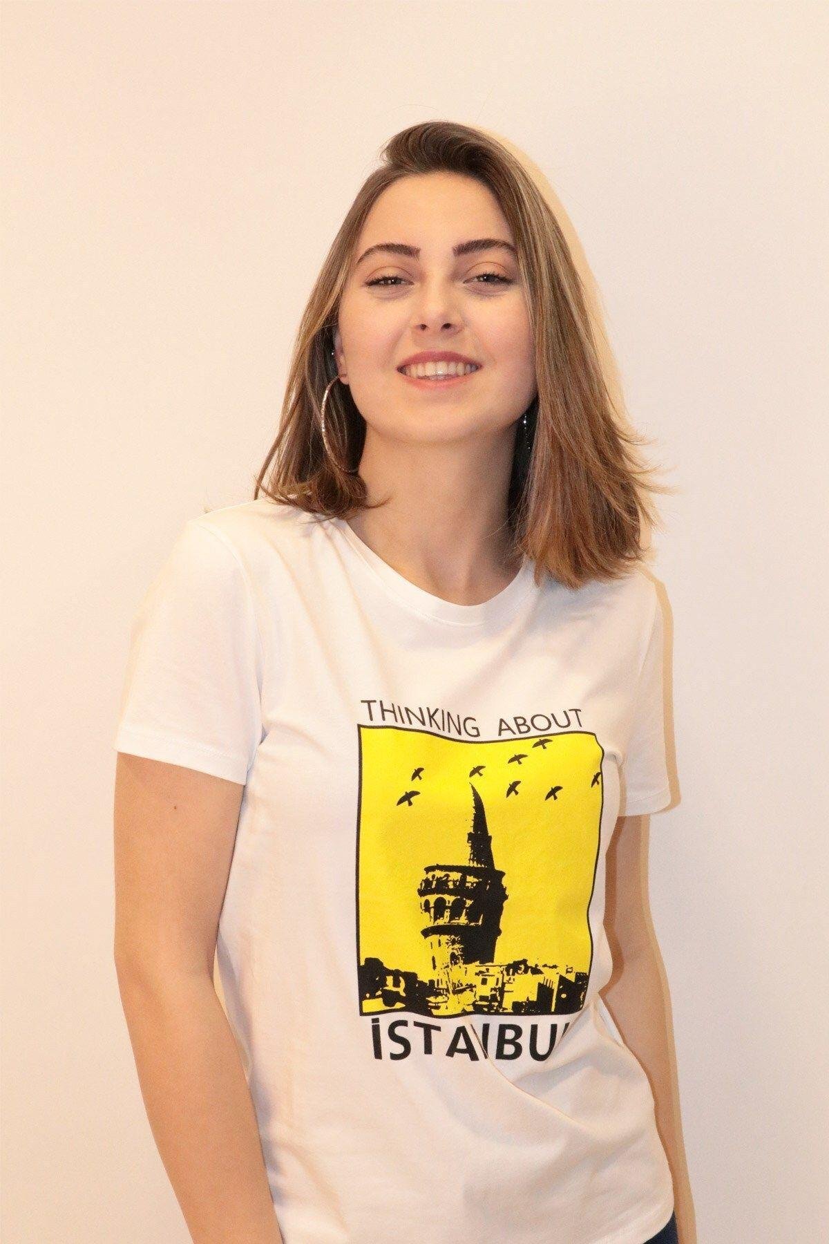 Kadın Bisiklet Yaka T-shirt %100 Pamuk Tişört