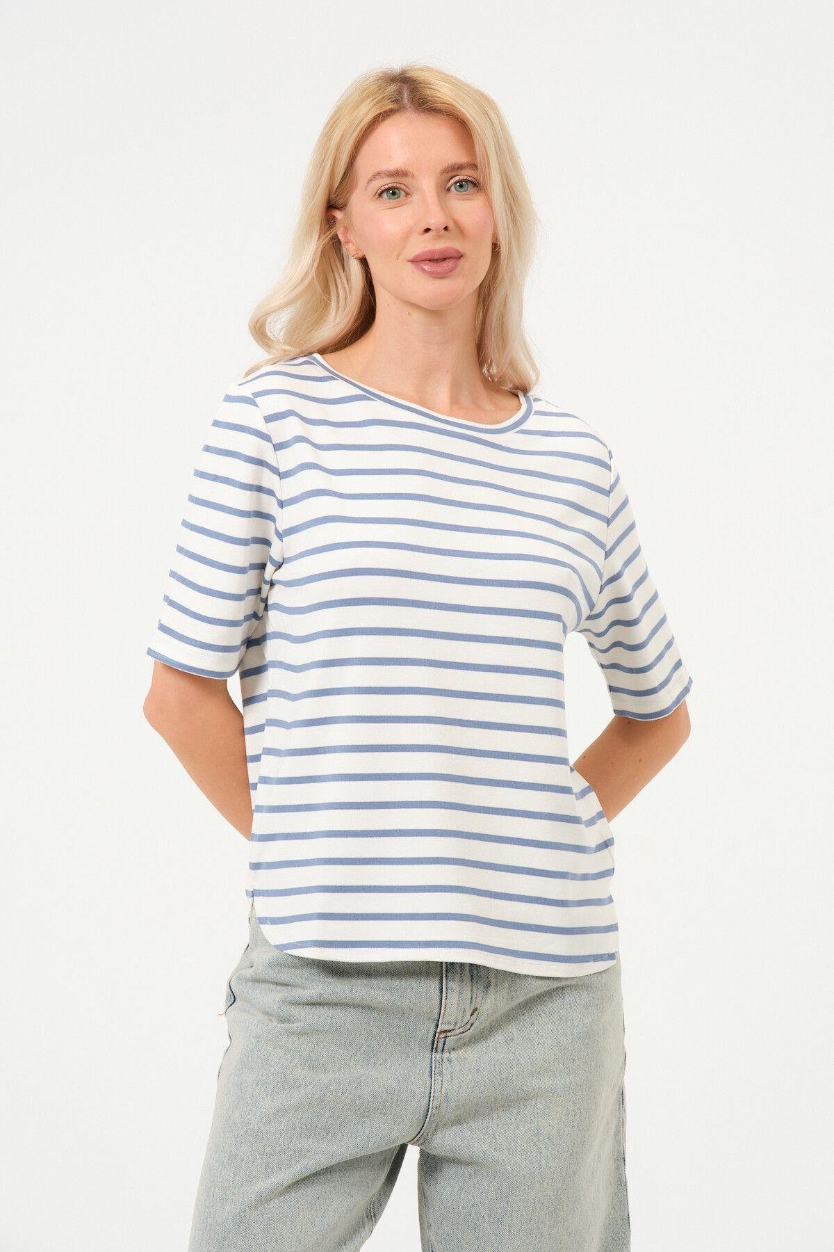 Kadın Çizgili Tişört Oversize T-shirt