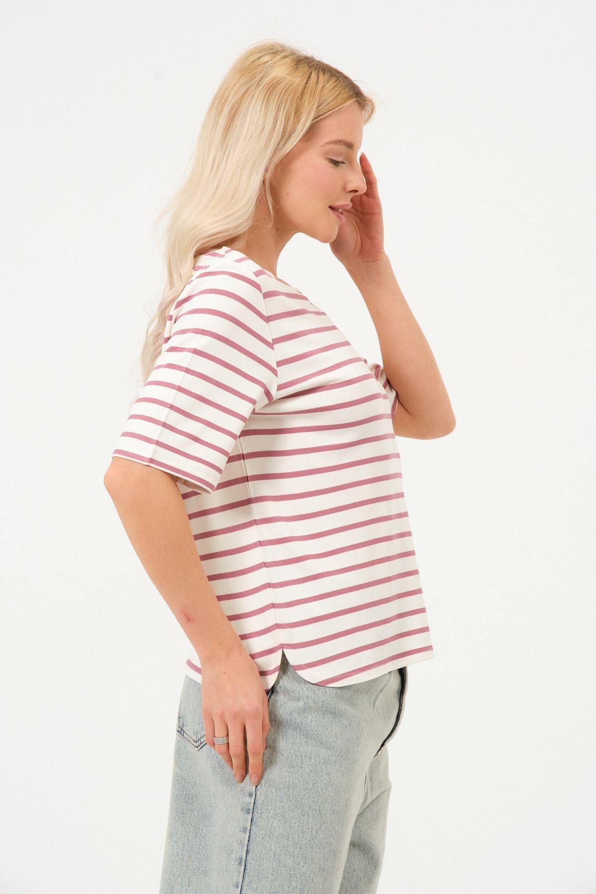 Kadın Çizgili Tişört Oversize T-shirt