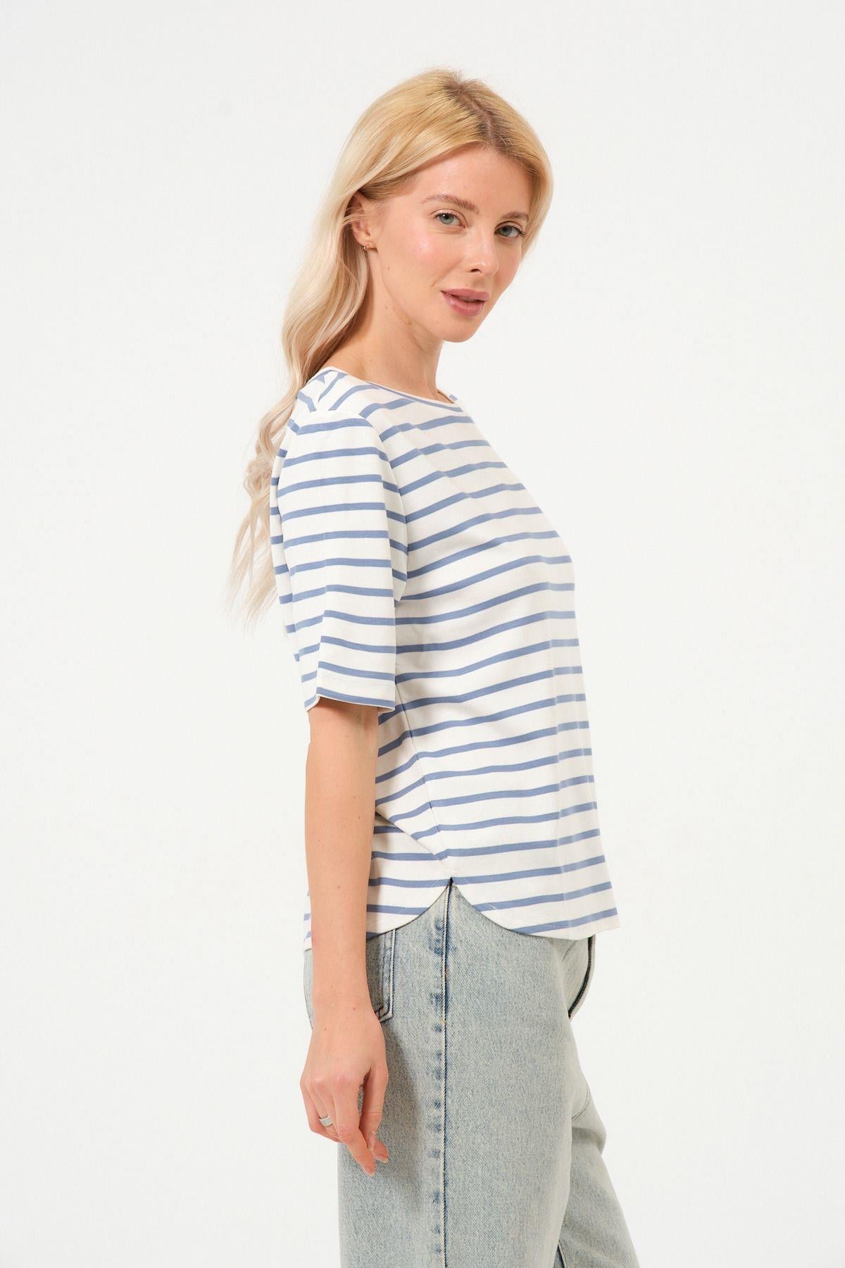 Kadın Çizgili Tişört Oversize T-shirt