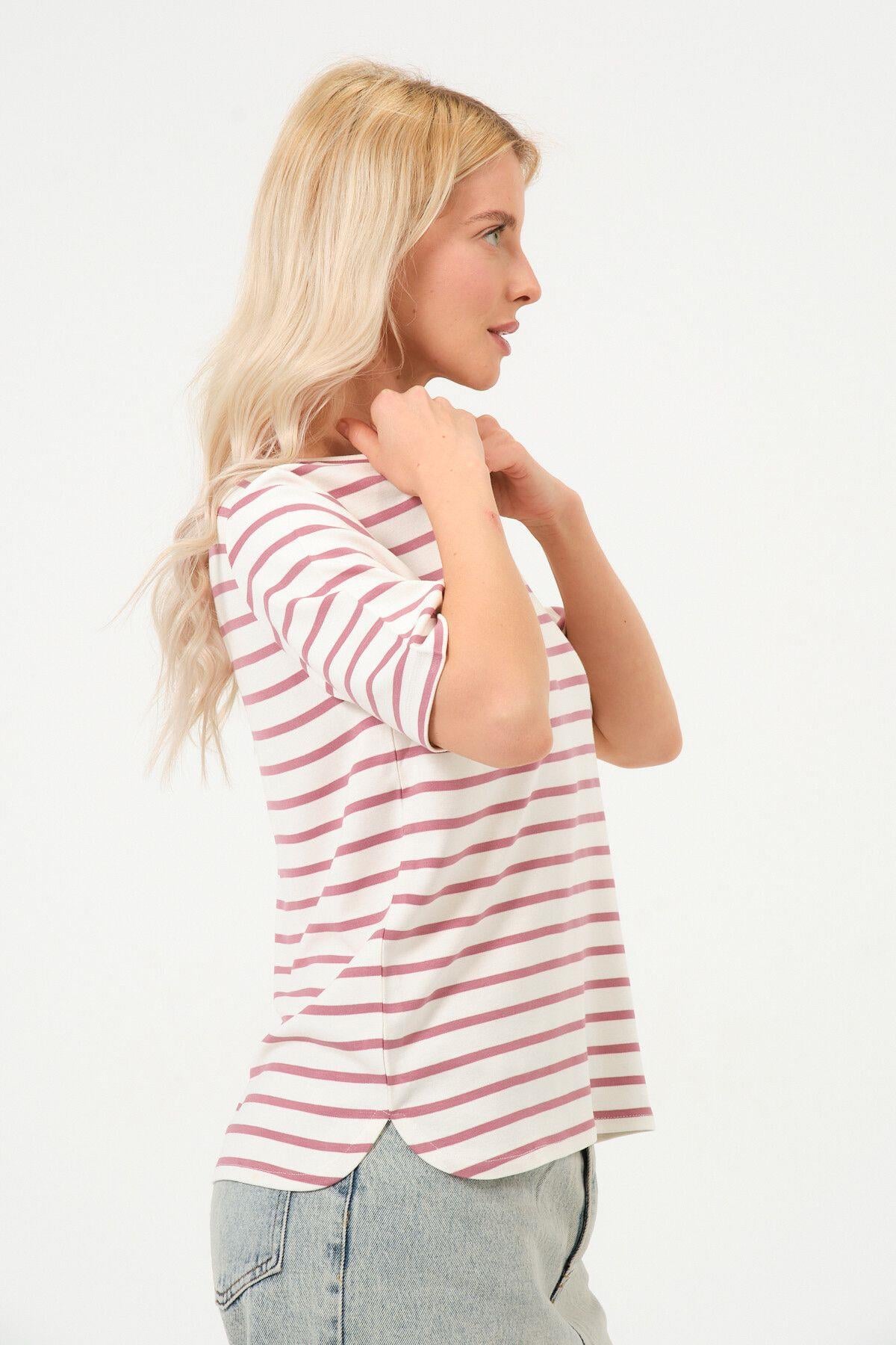 Kadın Çizgili Tişört Oversize T-shirt