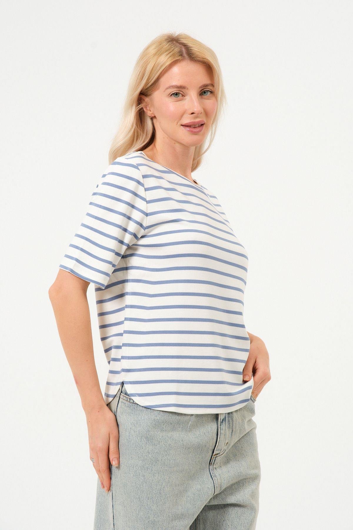 Kadın Çizgili Tişört Oversize T-shirt