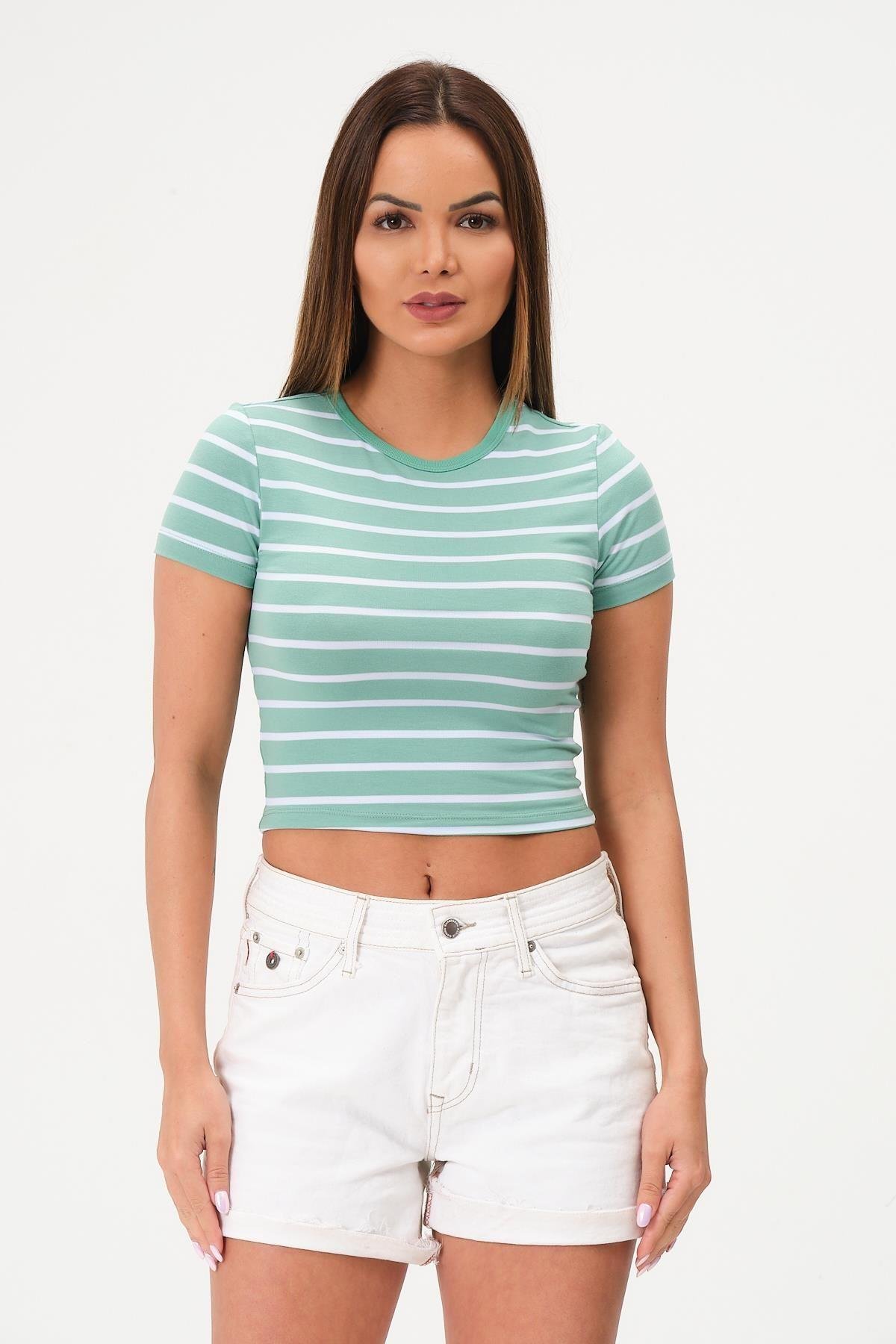 Kadın Crop Bluz Bisiklet Yaka Krop