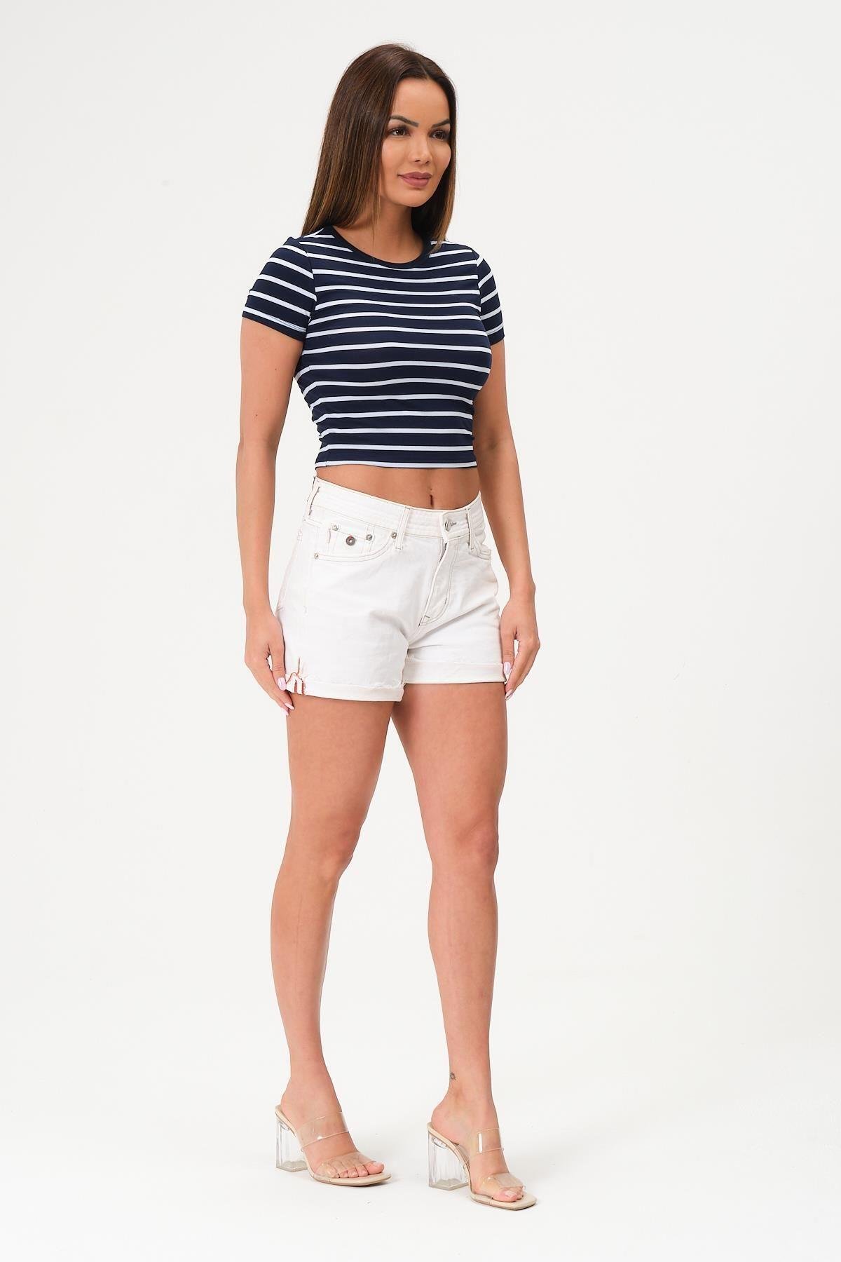 Kadın Crop Bluz Bisiklet Yaka Krop