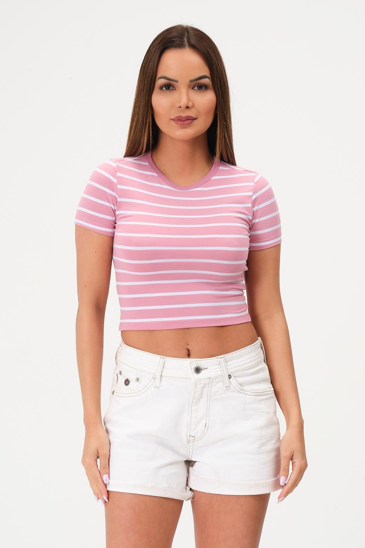 Kadın Crop Bluz Bisiklet Yaka Krop