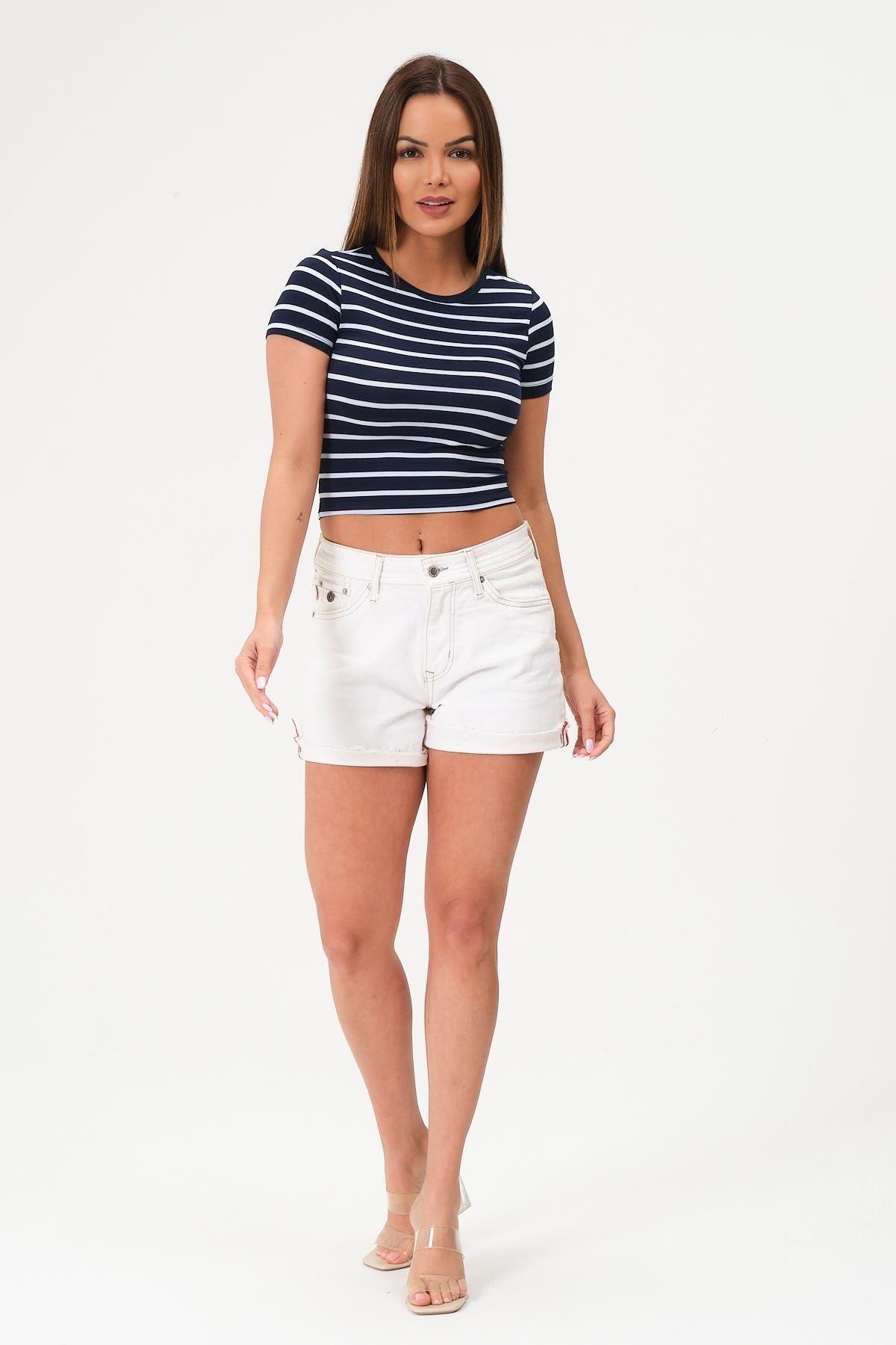 Kadın Crop Bluz Bisiklet Yaka Krop