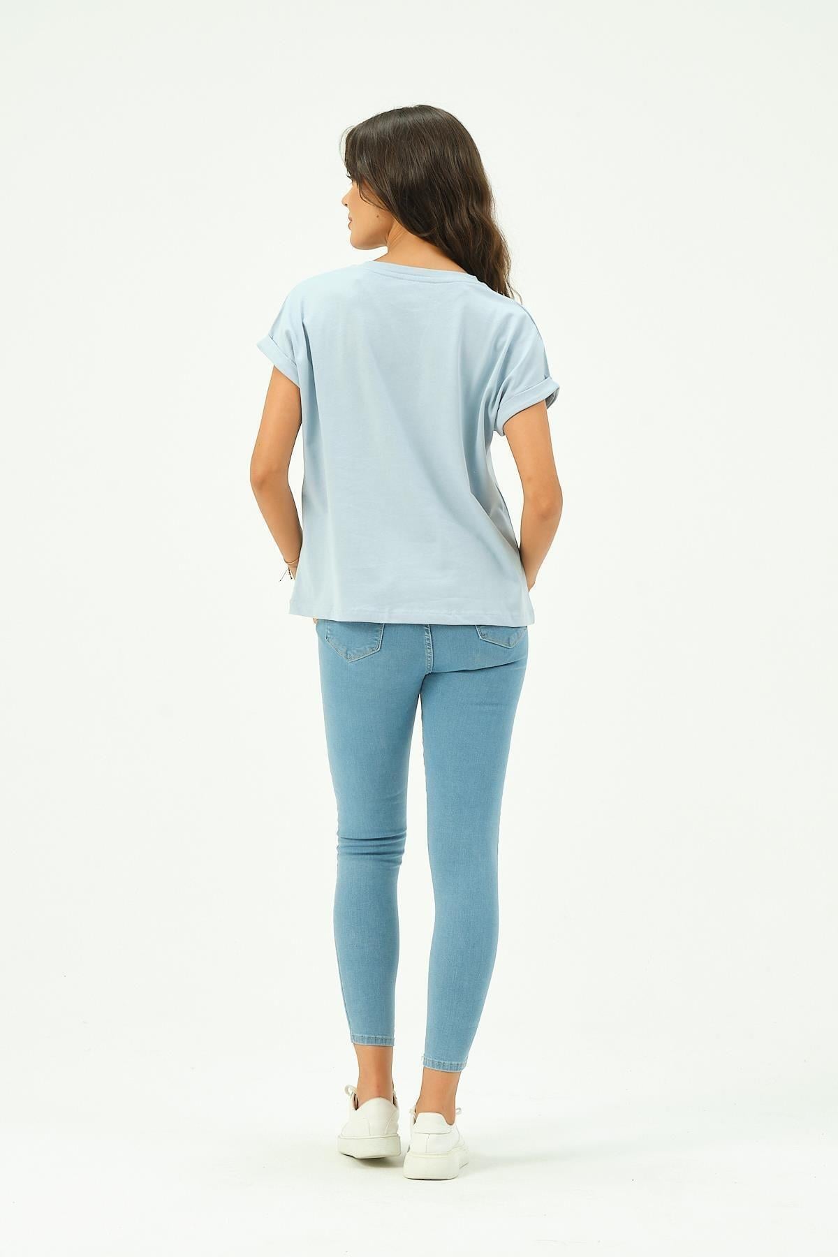 Kadın Düz renk Pamuk Tişört Tshirt Yarasa Kollu