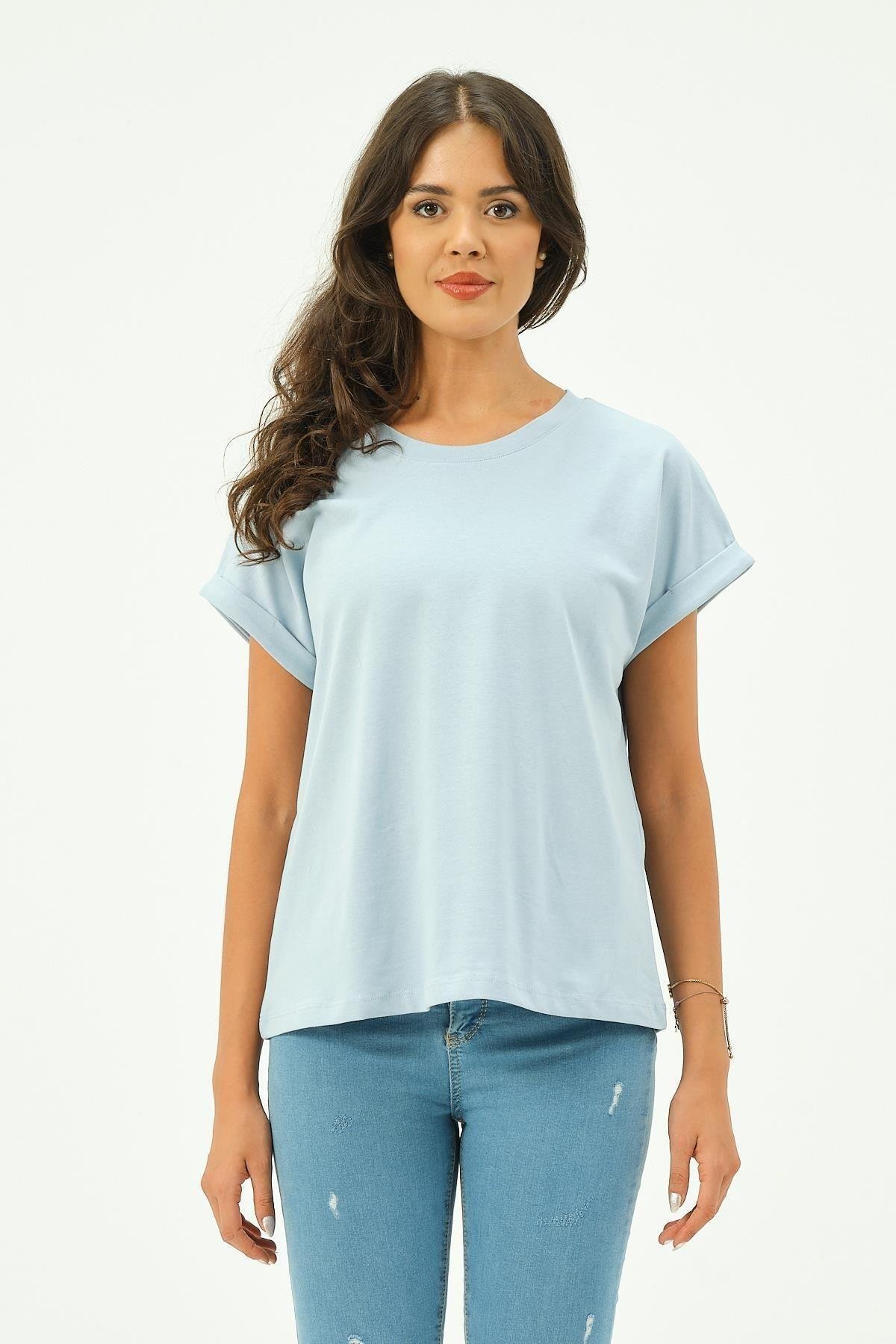 Kadın Düz renk Pamuk Tişört Tshirt Yarasa Kollu