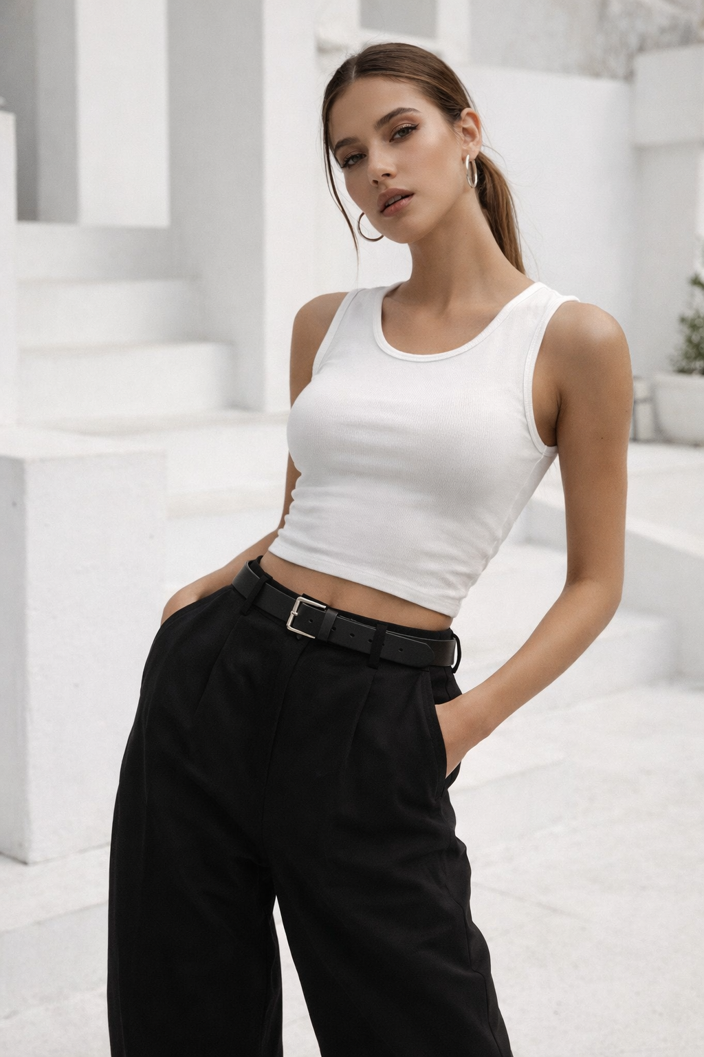 Kadın Ekru Basic Günlük Şık Crop Atlet