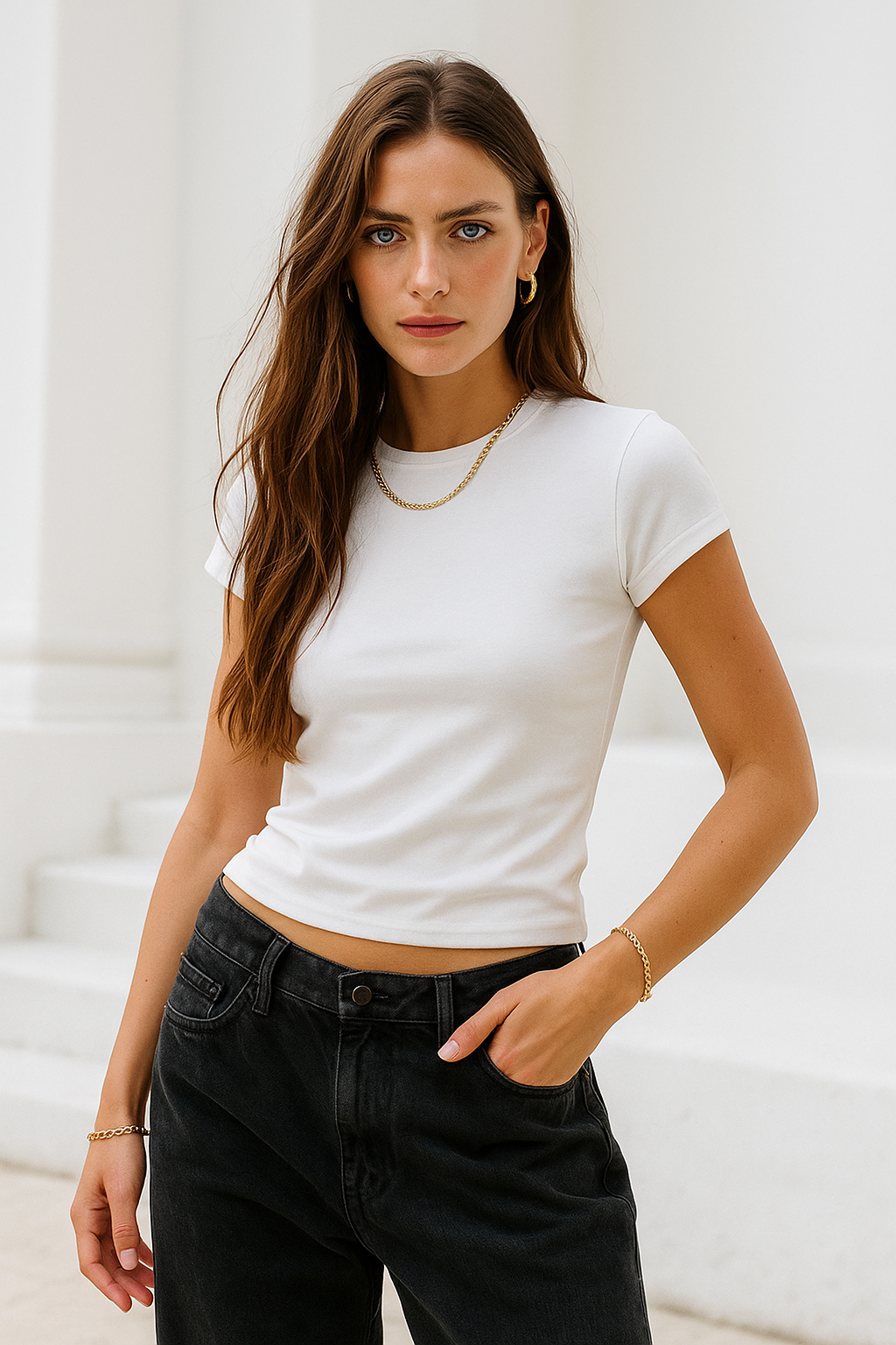 Kadın Ekru Esnek Kumaşlı Vücuda Oturan Slim Fit Kısa Kollu Crop T-Shirt