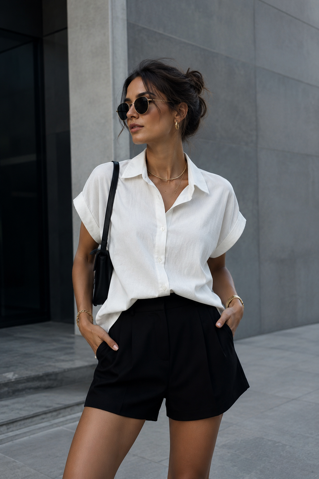 Kadın Ekru Oversize Kısa Kollu Gömlek