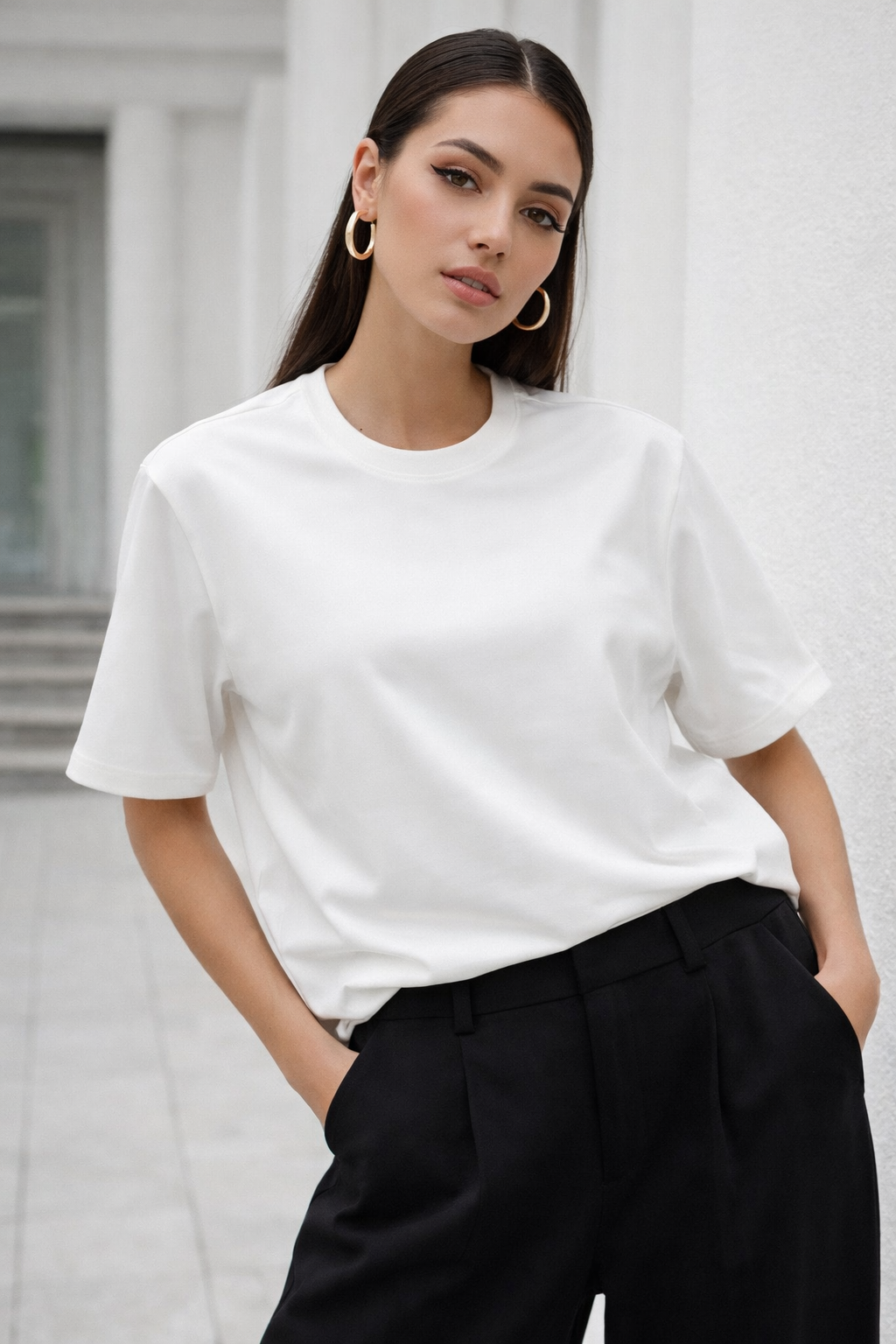 Kadın Ekru Premium Modal Kumaş Oversize T-Shirt
