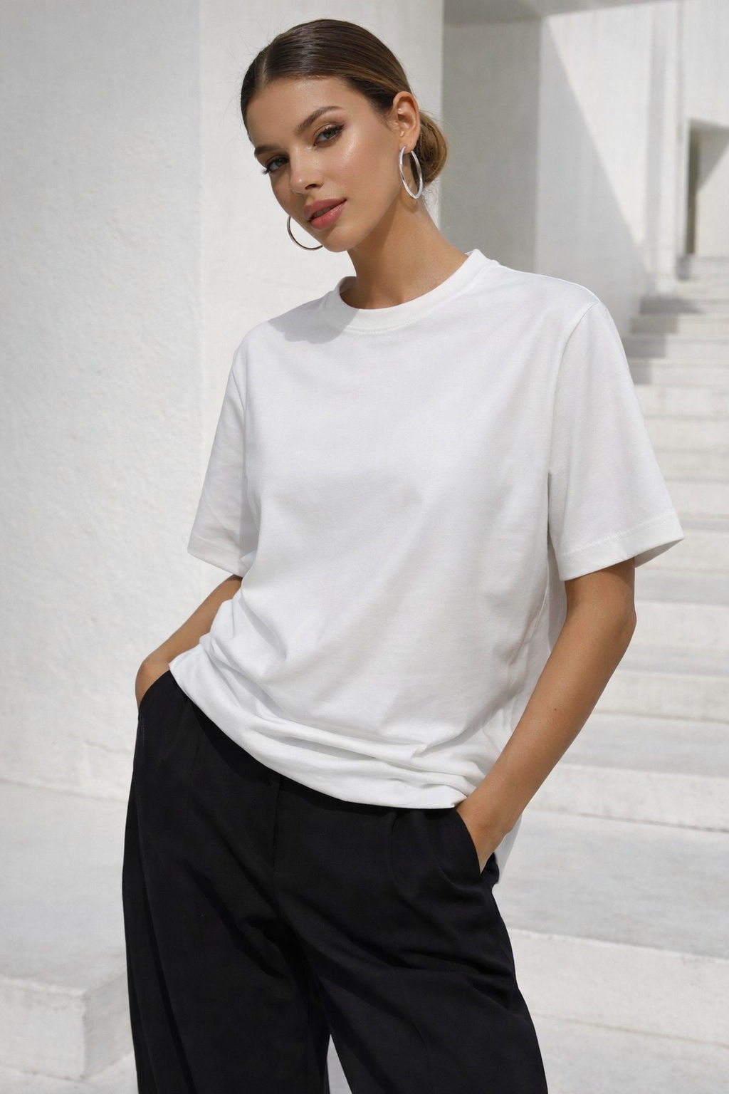 Kadın Ekru Premium Modal Kumaş Oversize T-Shirt