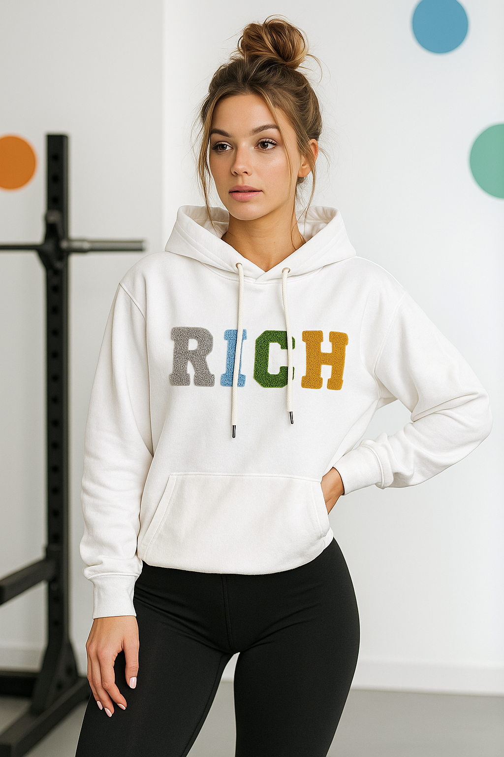 Kadın Ekru Renkli Rich Yazılı Kapüşonlu Sweatshirt