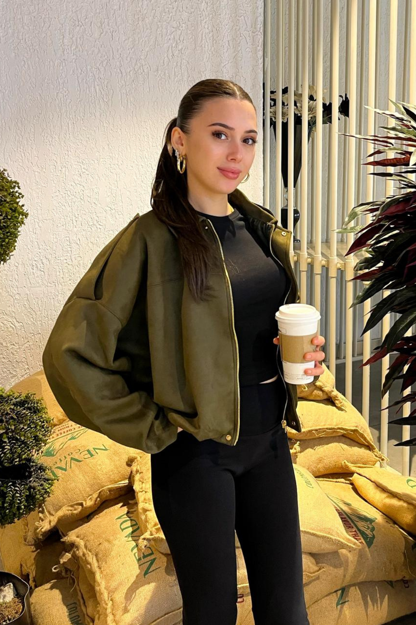 Kadın Haki Oversize Süet Bomber Ceket