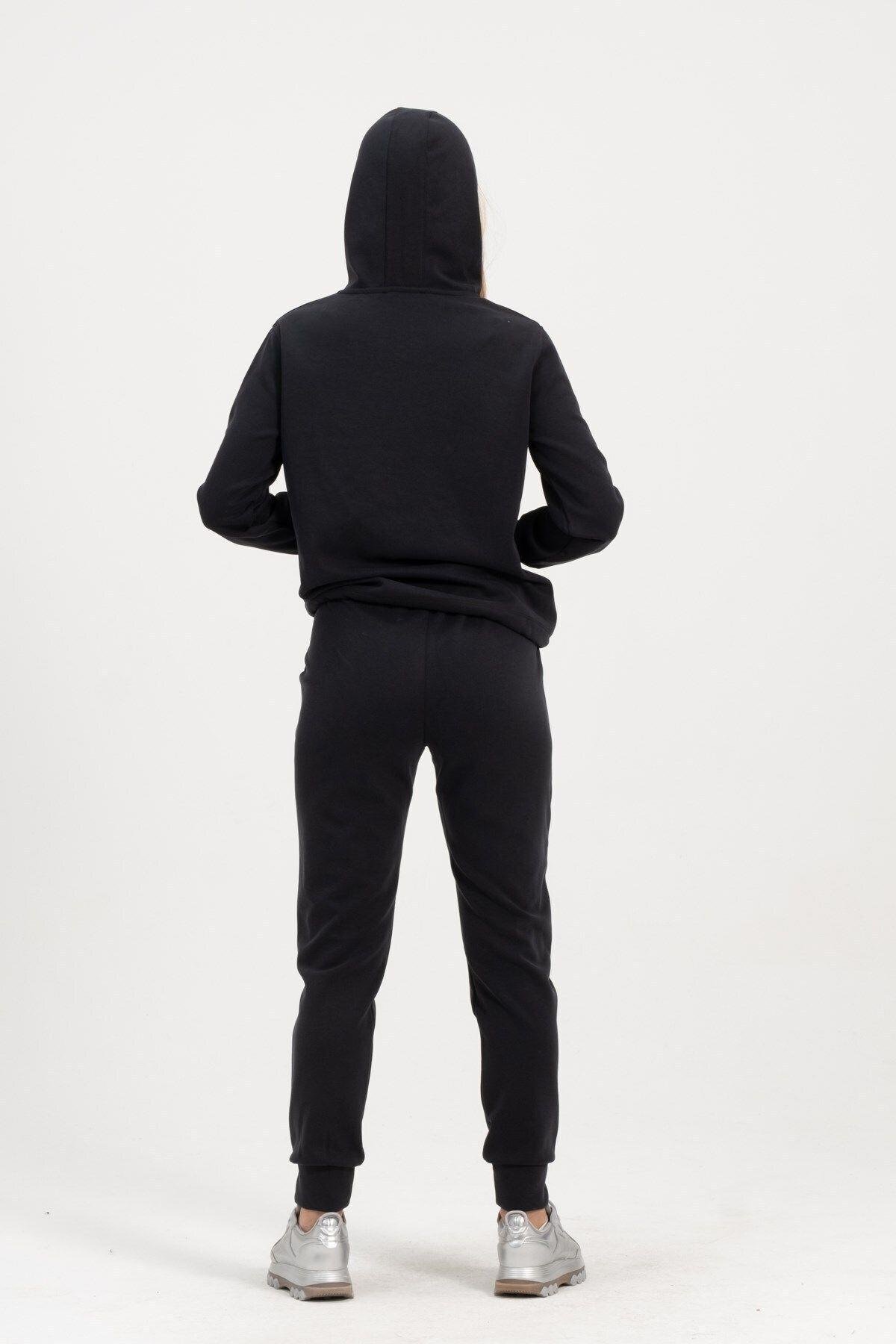 Kadın Kapüşonlu Siyah Sweatshirt Ve Eşofman Takımı Scuba Kumaşı