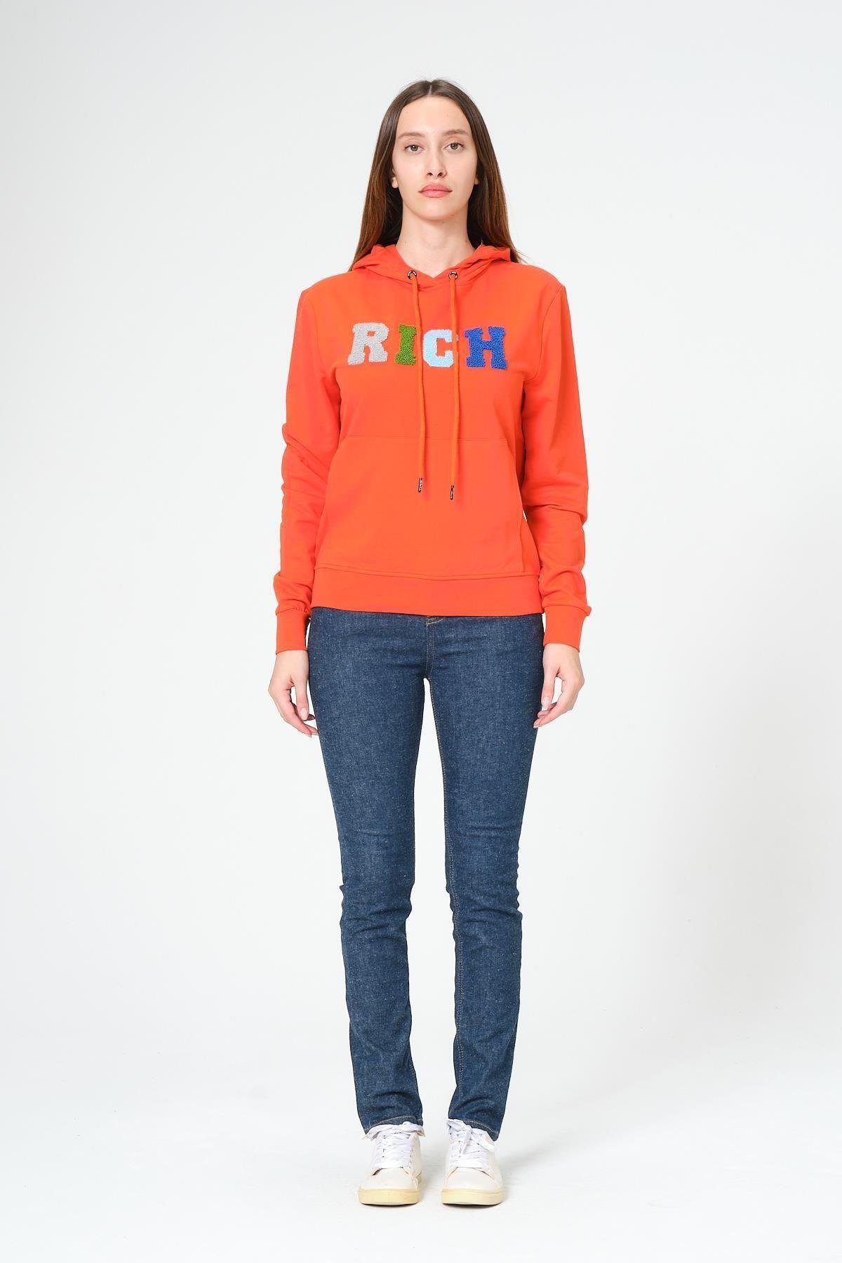 Kadın Kapüşonlu Süzüne Baskılı Sweatshirt