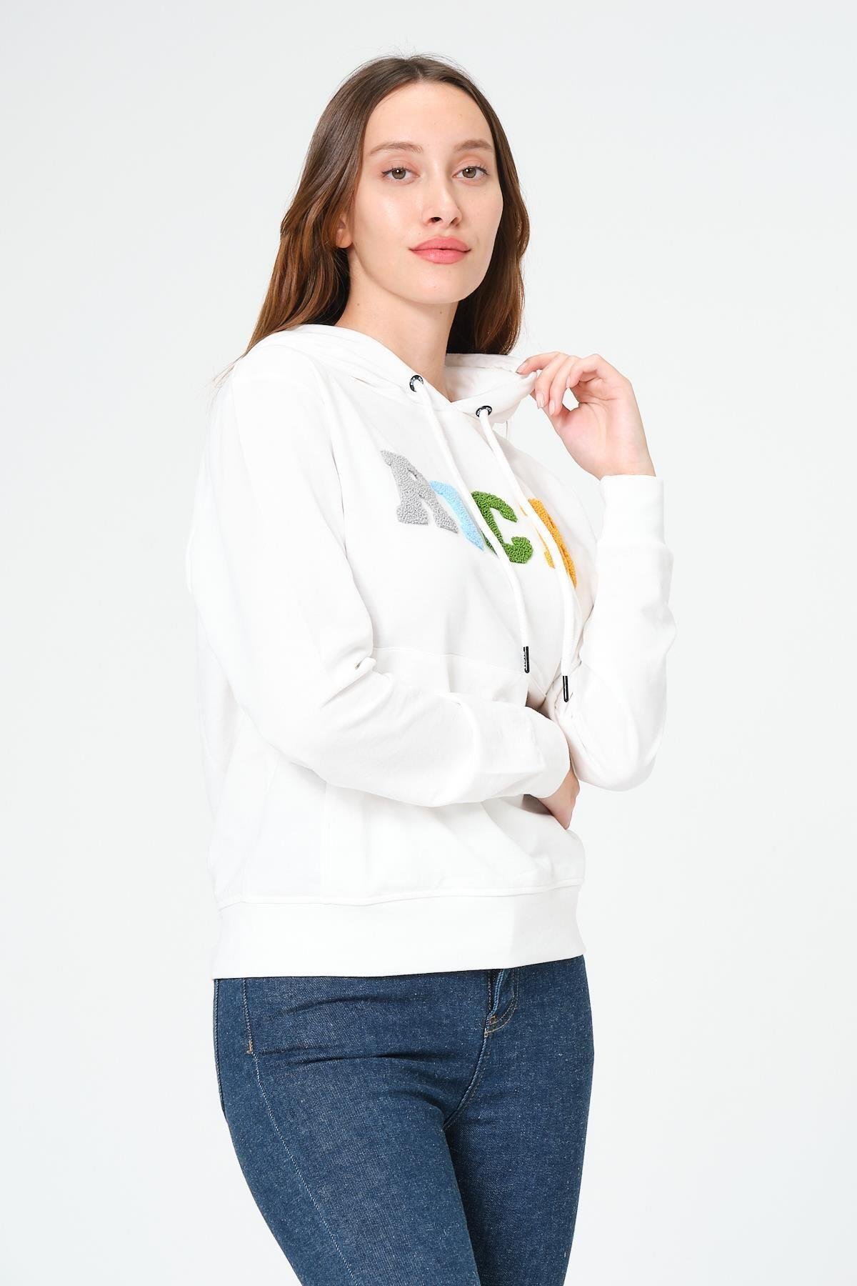 Kadın Kapüşonlu Süzüne Baskılı Sweatshirt