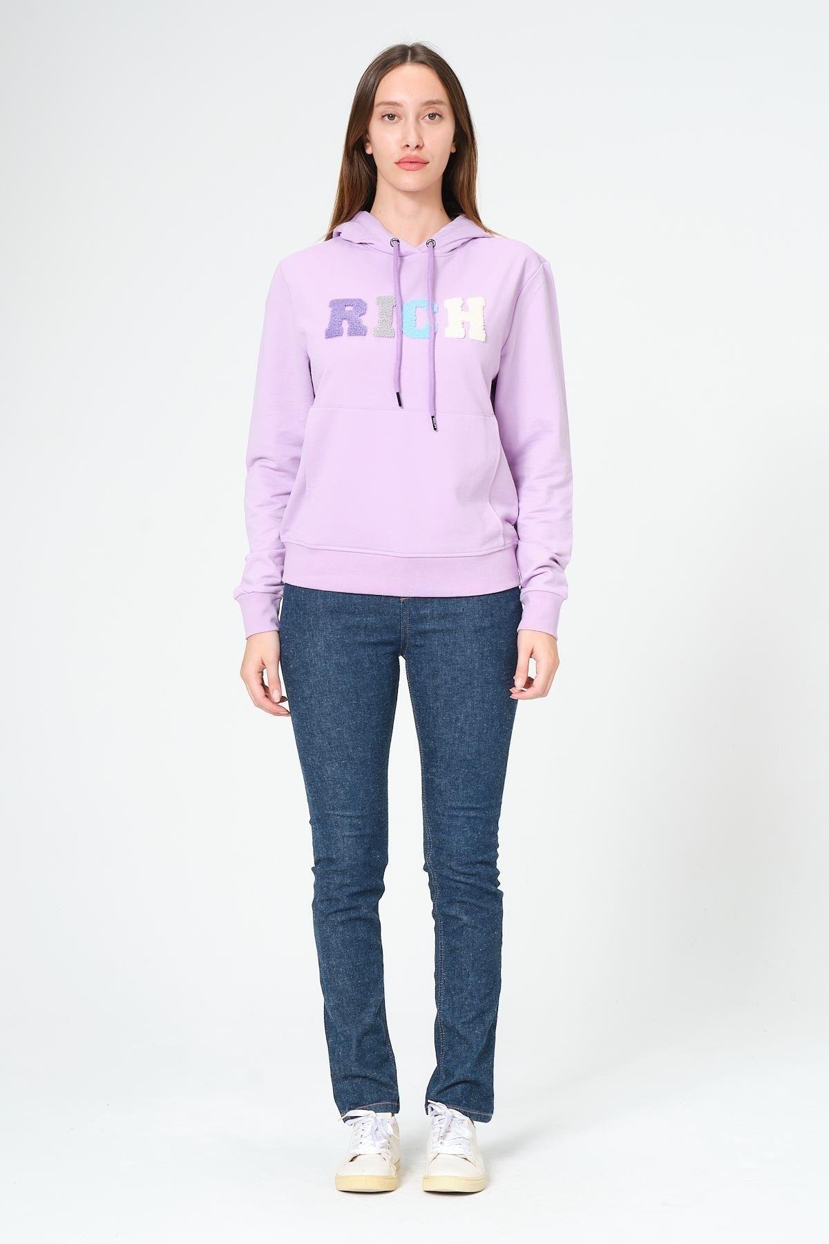 Kadın Kapüşonlu Süzüne Baskılı Sweatshirt