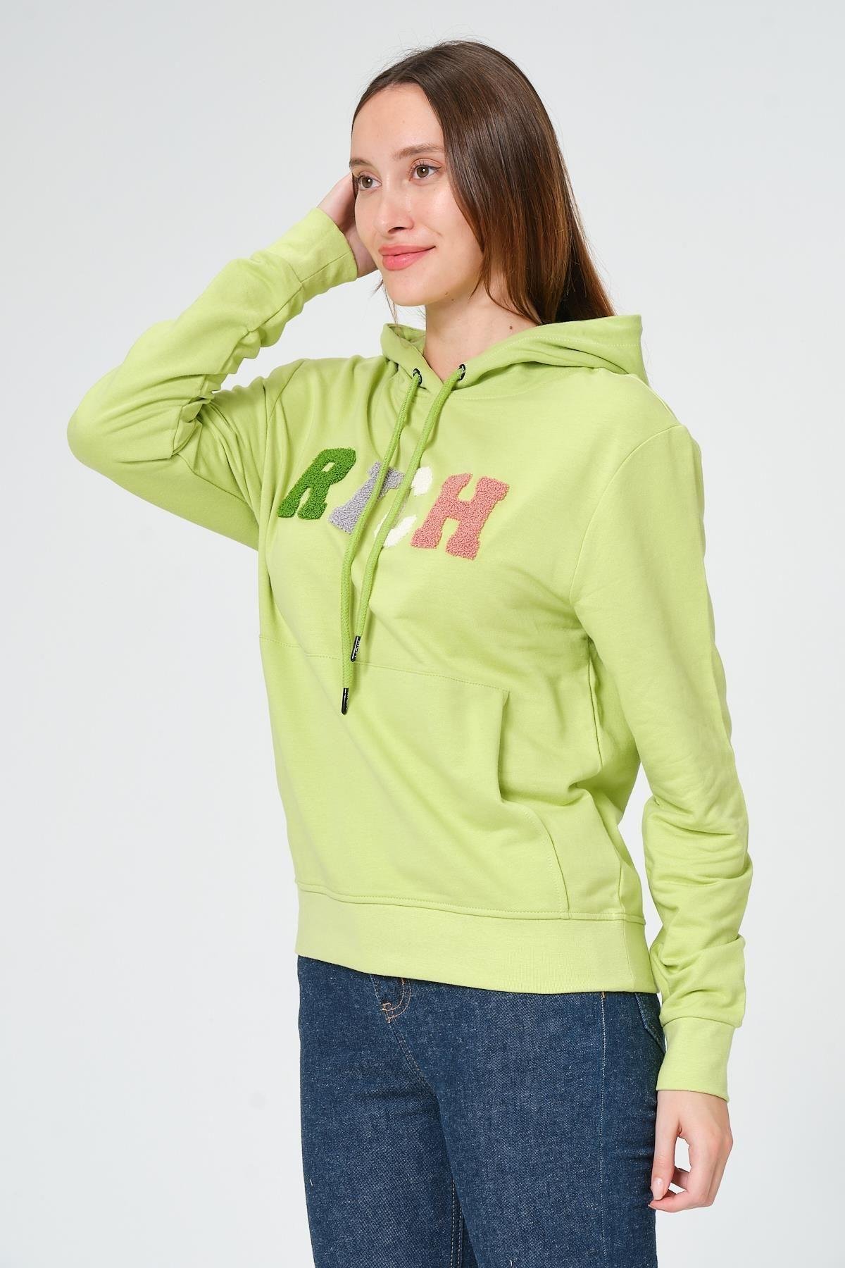 Kadın Kapüşonlu Süzüne Baskılı Sweatshirt