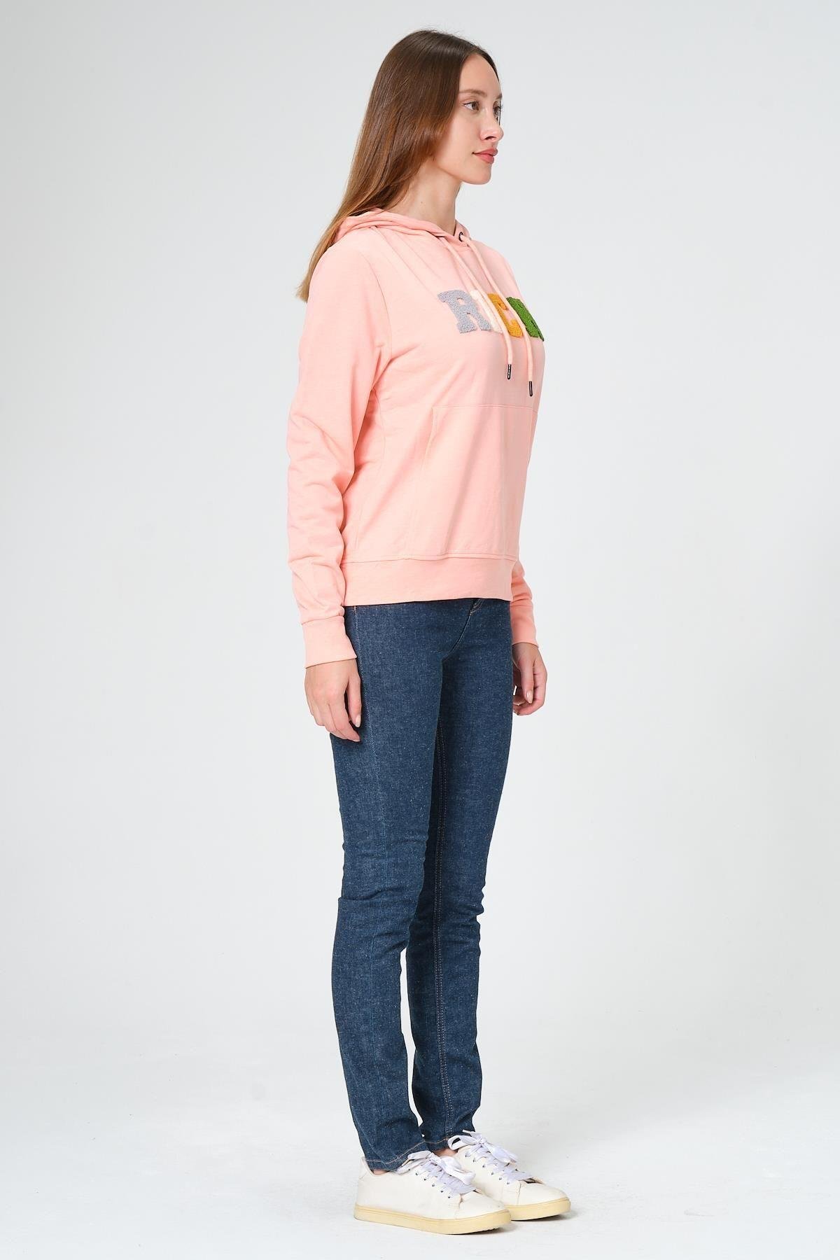 Kadın Kapüşonlu Süzüne Baskılı Sweatshirt