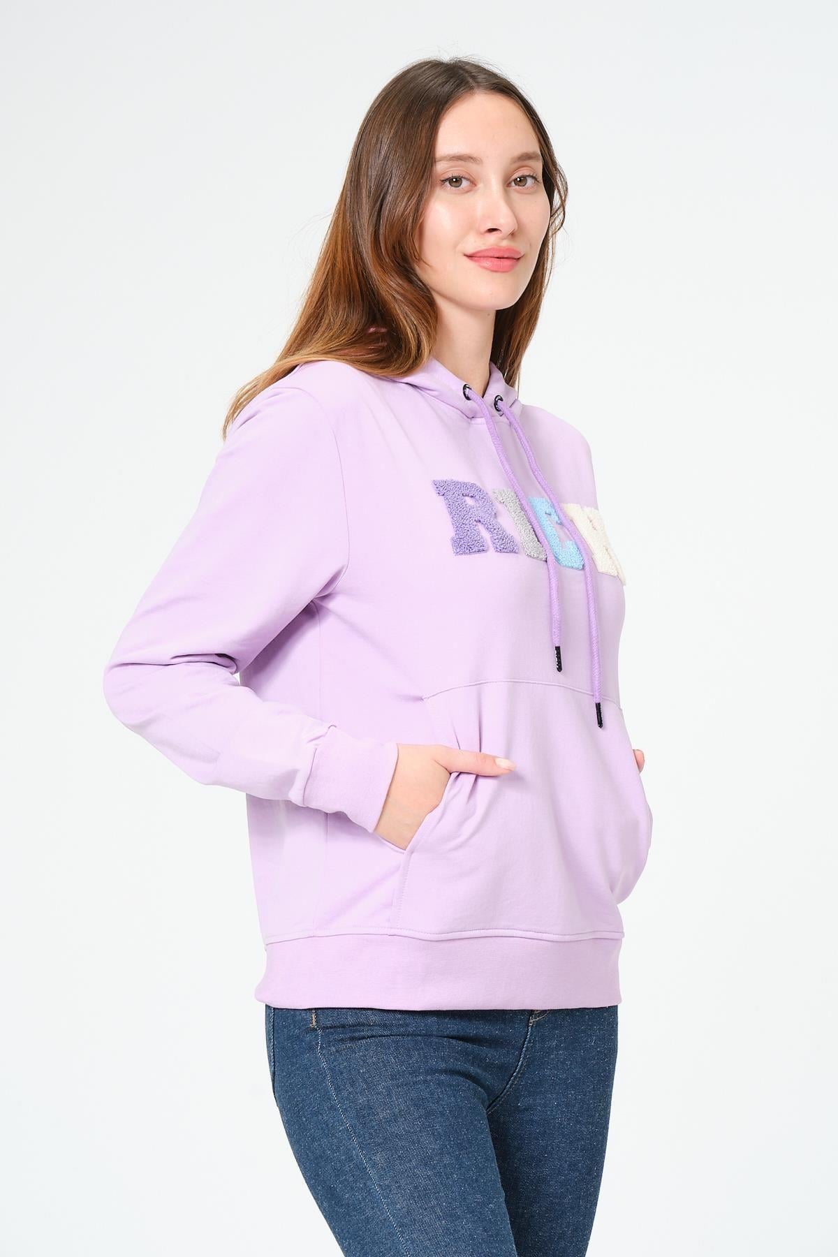 Kadın Kapüşonlu Süzüne Baskılı Sweatshirt