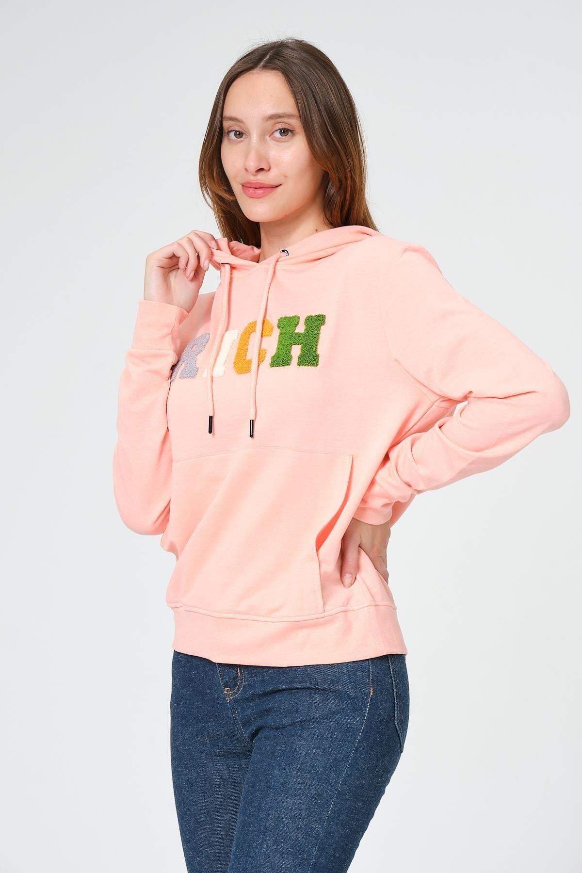 Kadın Kapüşonlu Süzüne Baskılı Sweatshirt
