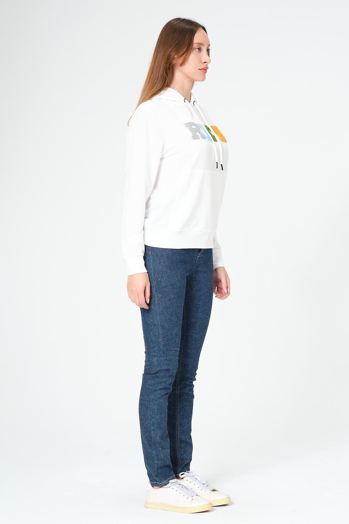 Kadın Kapüşonlu Süzüne Baskılı Sweatshirt