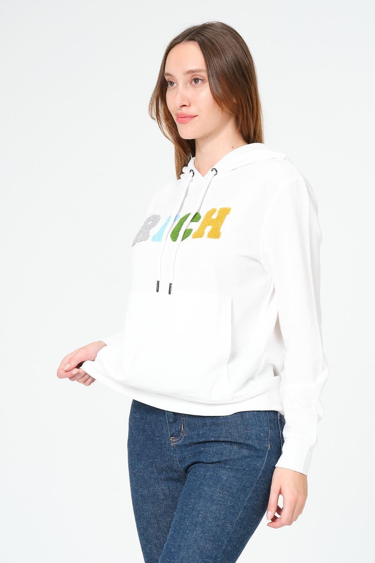 Kadın Kapüşonlu Süzüne Baskılı Sweatshirt
