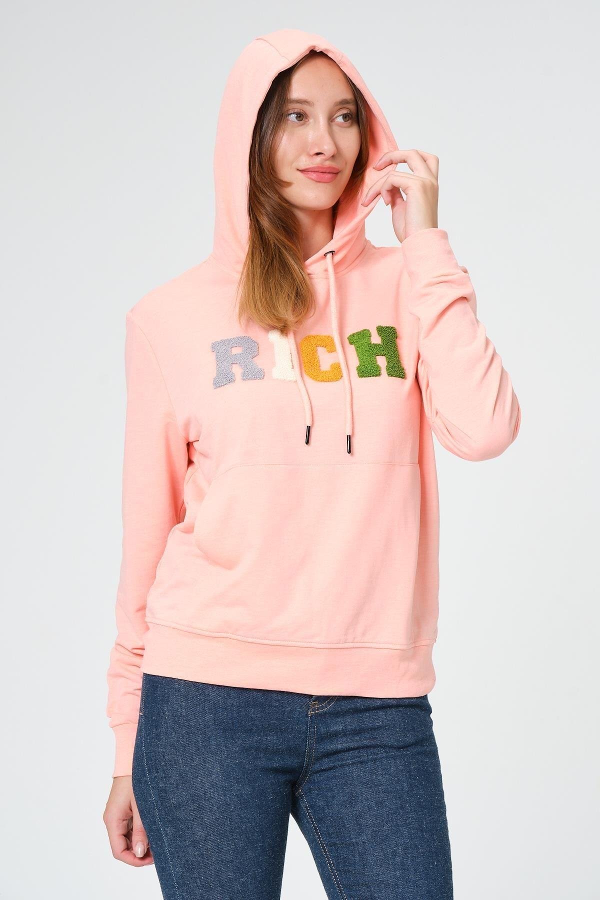 Kadın Kapüşonlu Süzüne Baskılı Sweatshirt