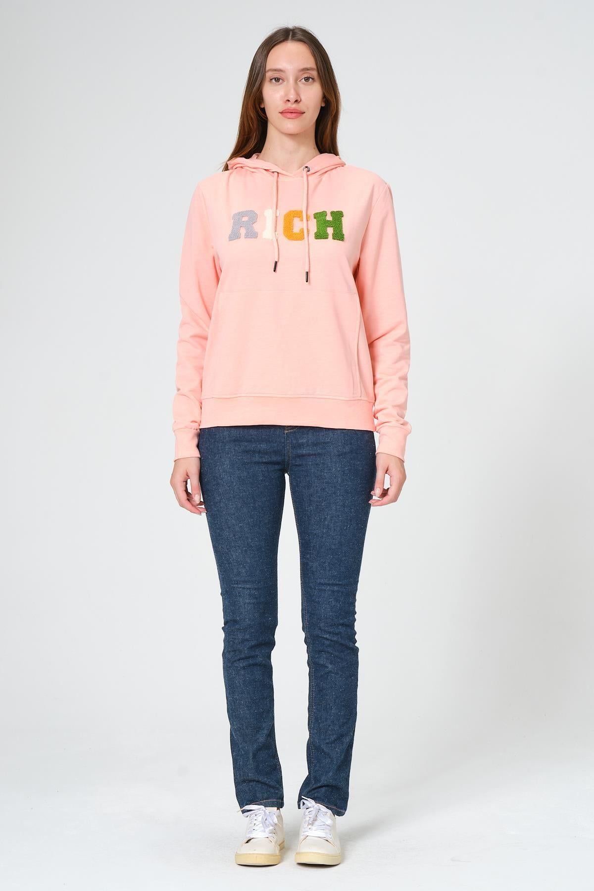 Kadın Kapüşonlu Süzüne Baskılı Sweatshirt