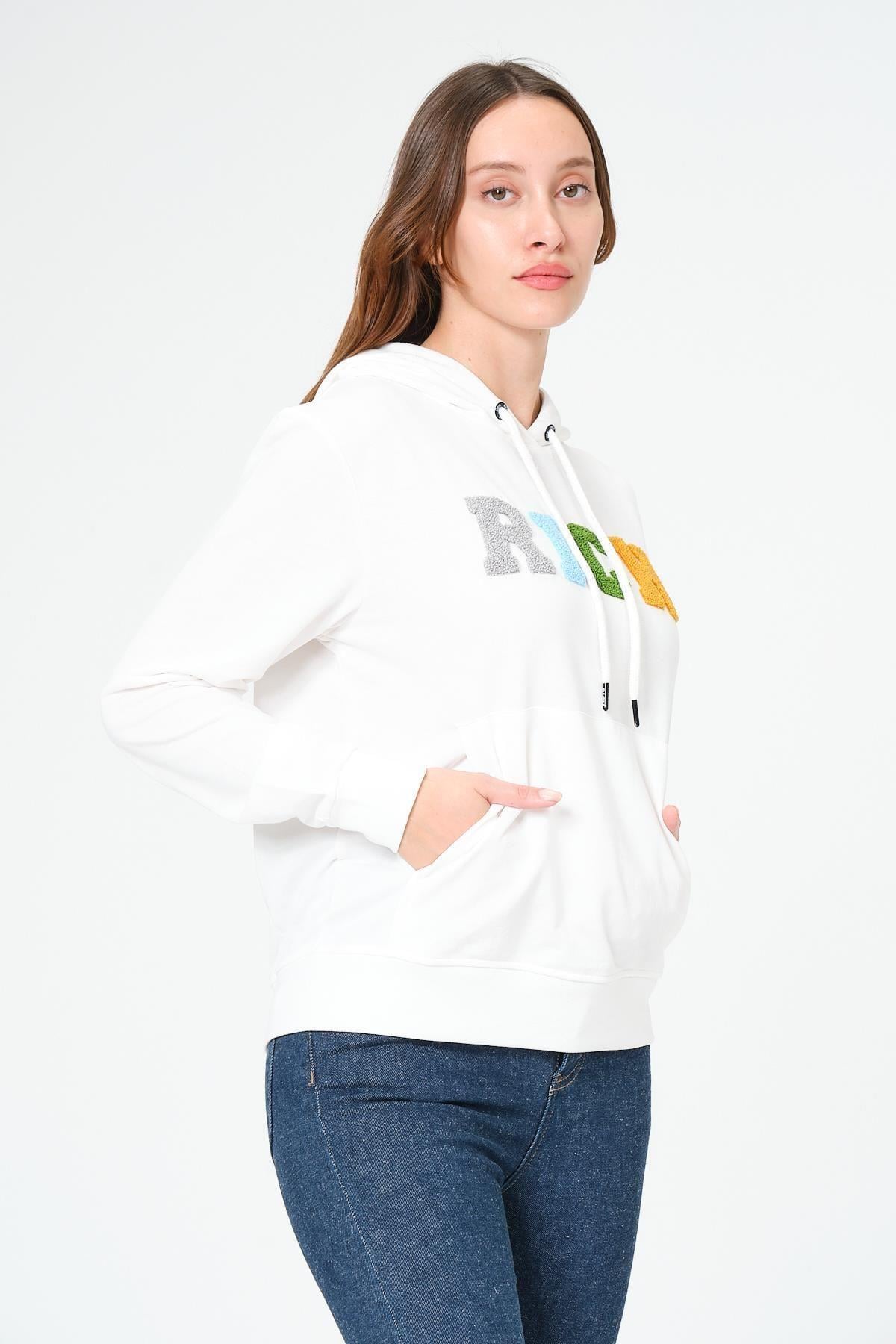 Kadın Kapüşonlu Süzüne Baskılı Sweatshirt