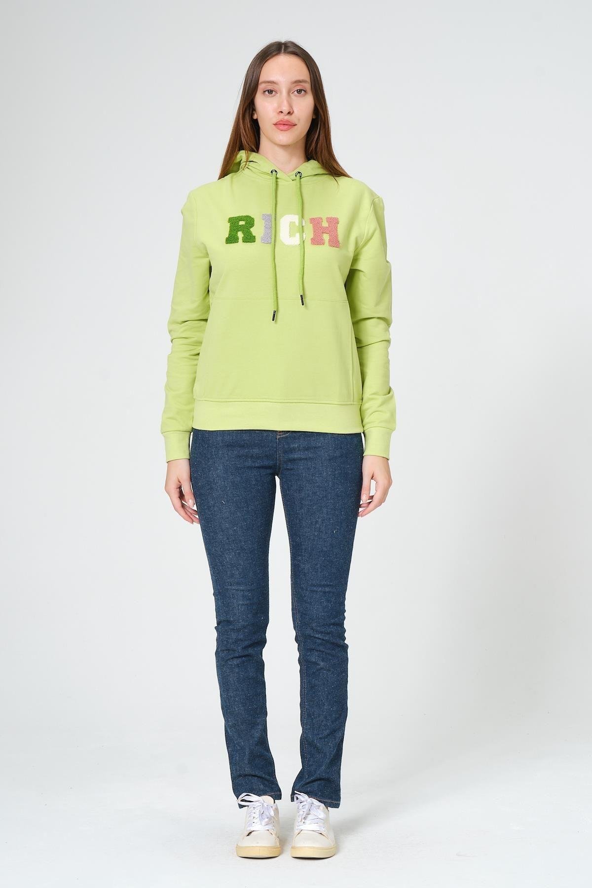Kadın Kapüşonlu Süzüne Baskılı Sweatshirt