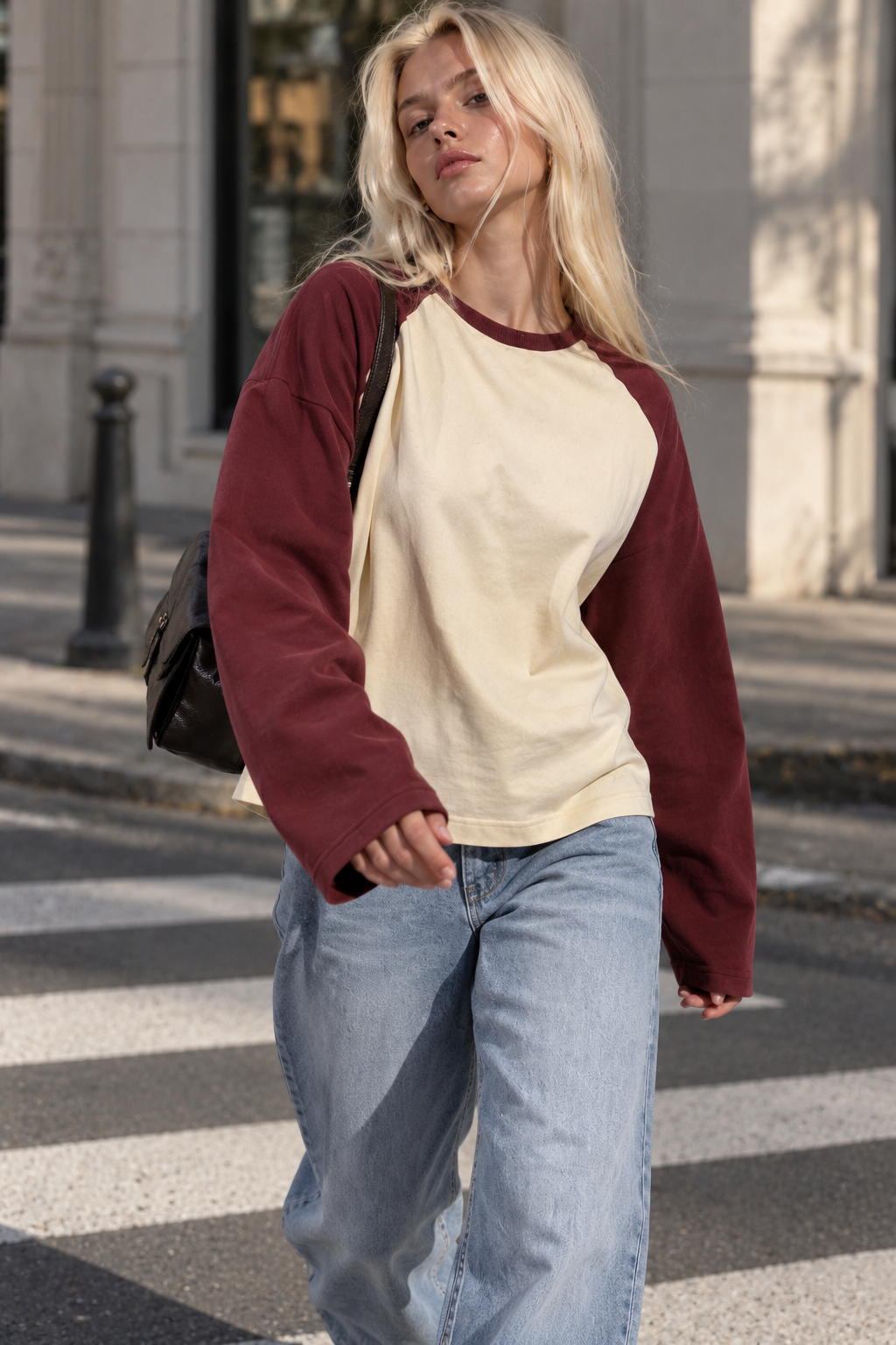 Kadın Kiremit Krem Reglan Kol Pamuklu Oversize Sweatshirt