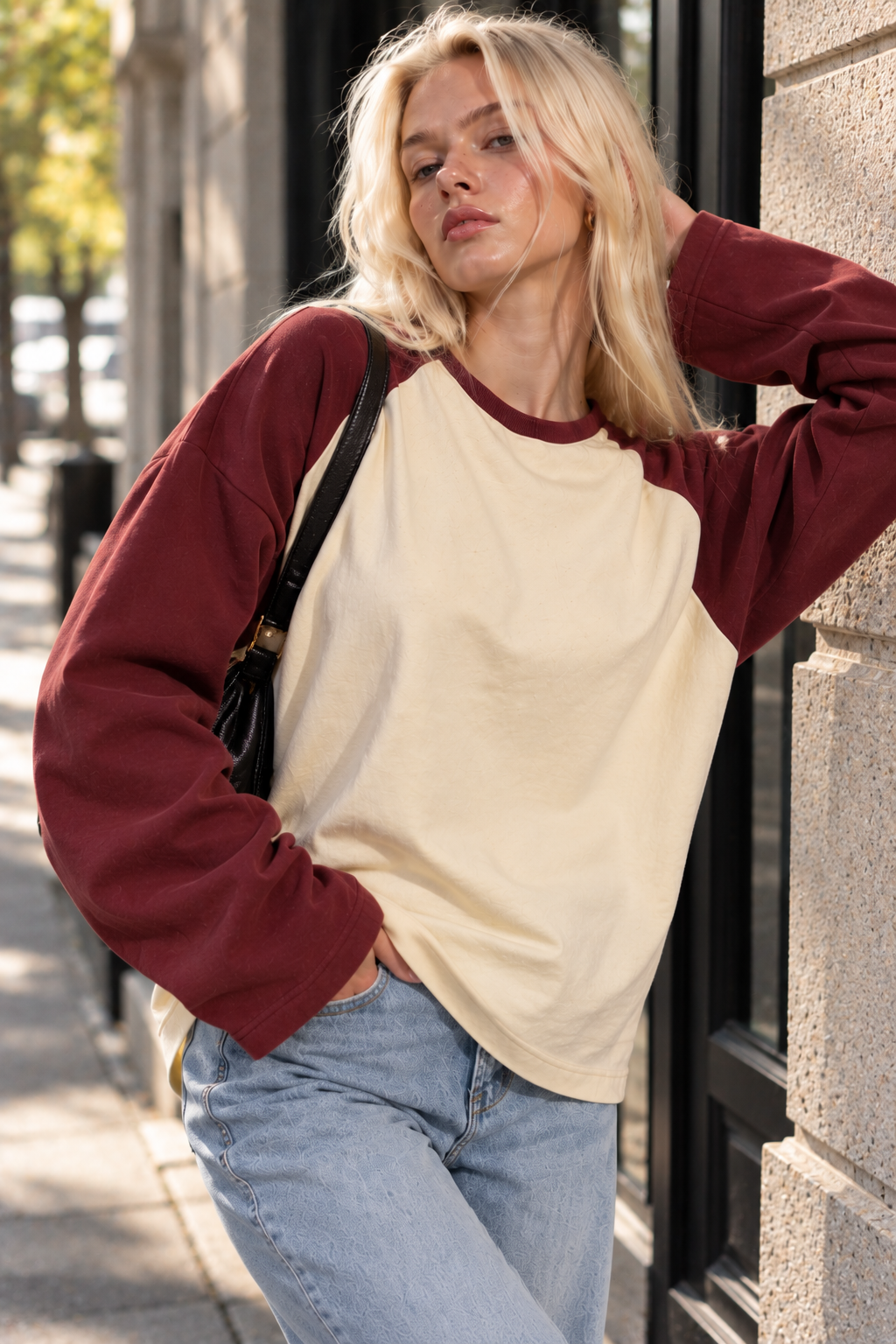 Kadın Kiremit Krem Reglan Kol Pamuklu Oversize Sweatshirt