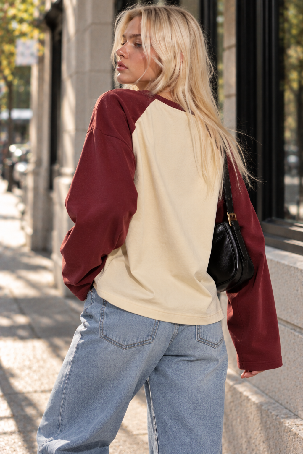 Kadın Kiremit Krem Reglan Kol Pamuklu Oversize Sweatshirt