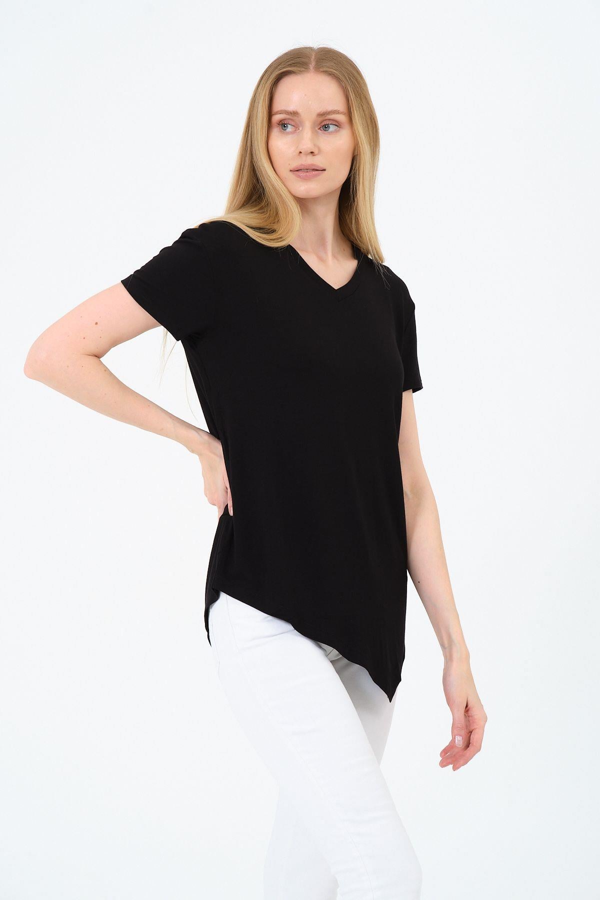 Kadın Kısa Kollu Oversize V Yaka T-Şhirt