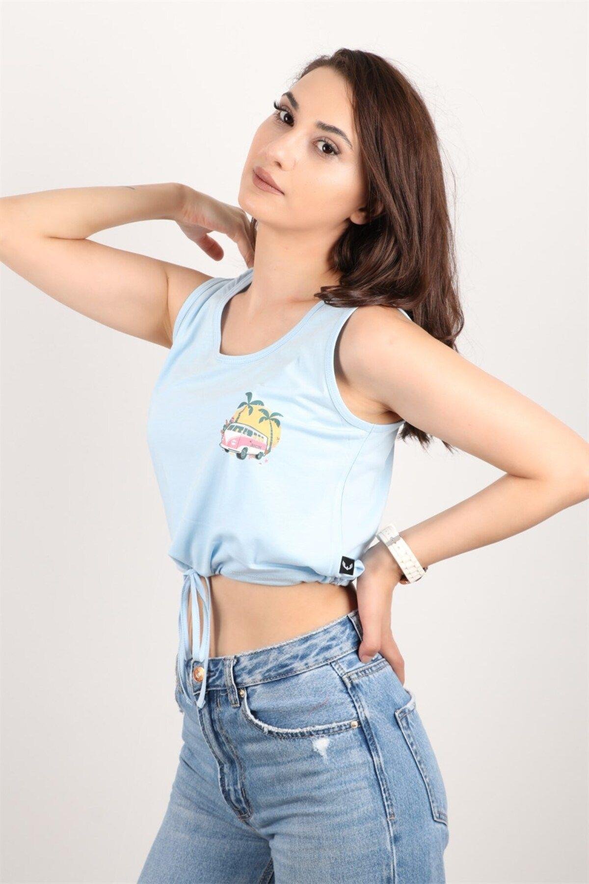 Kadın Kolsuz Crop Bluz