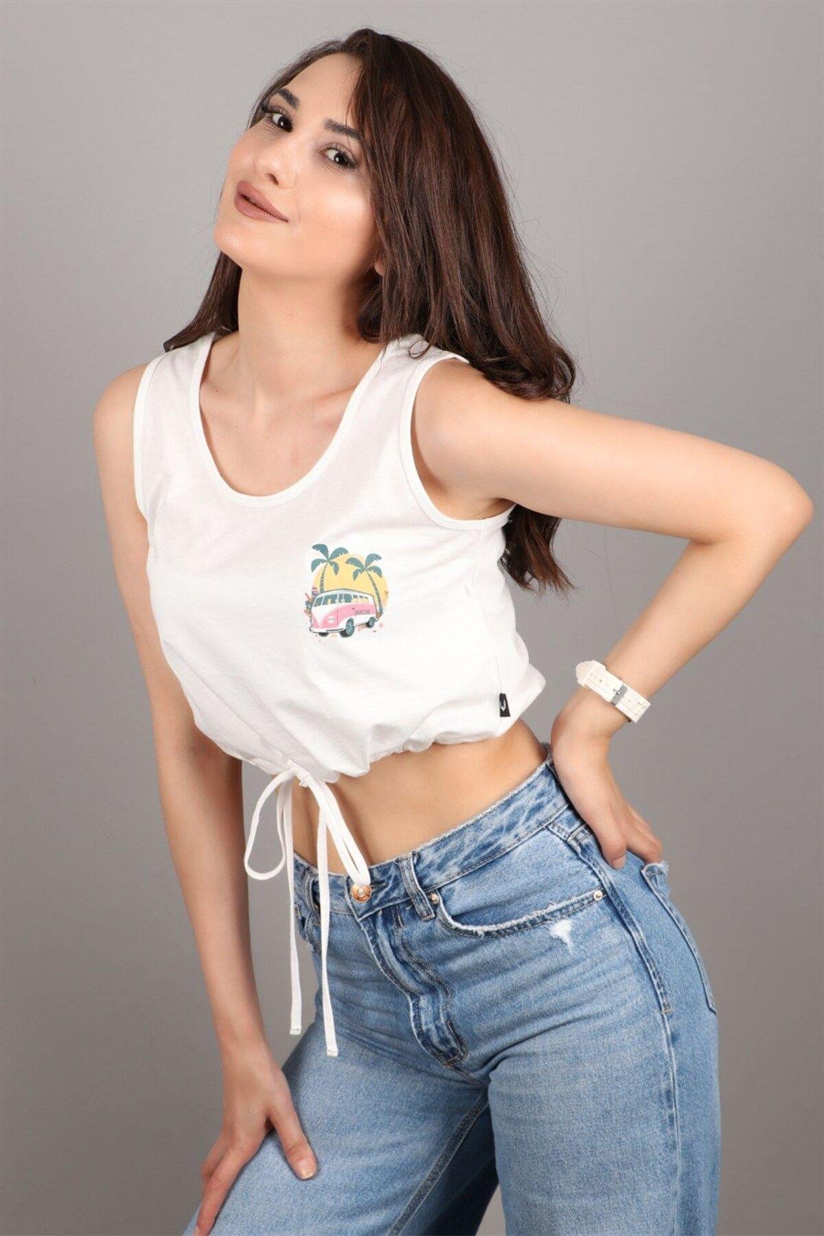 Kadın Kolsuz Crop Bluz