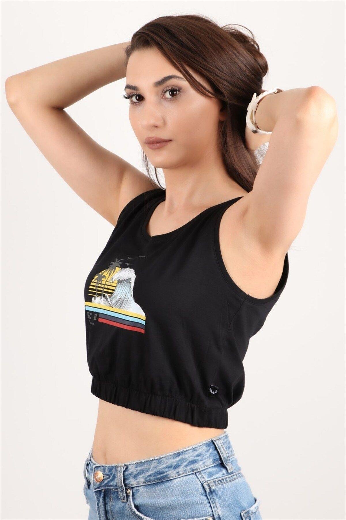 Kadın Kolsuz Crop Bluz